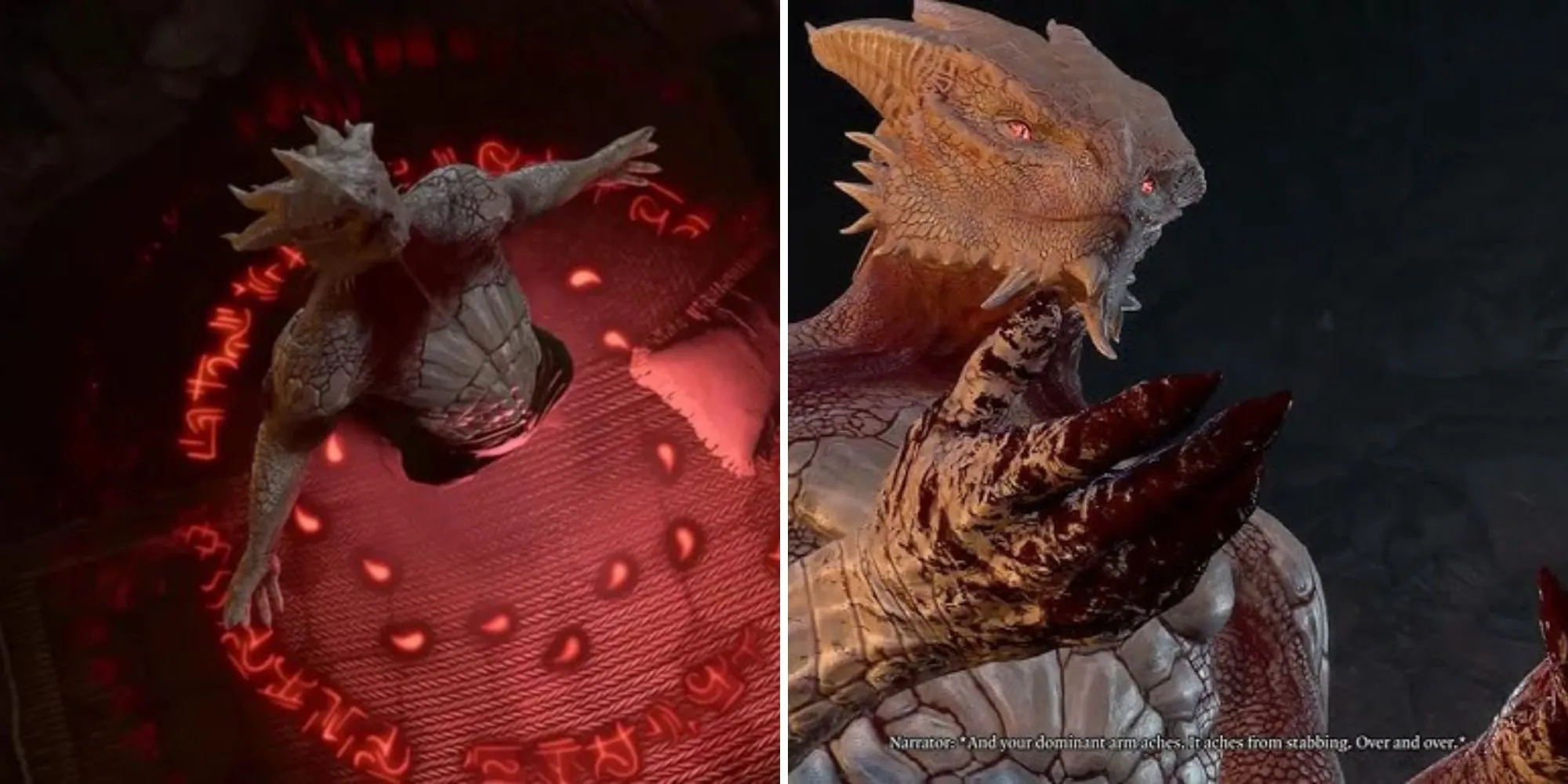 The Dark Urge biến hình và bàn tay dính máu trong Baldur's Gate 3