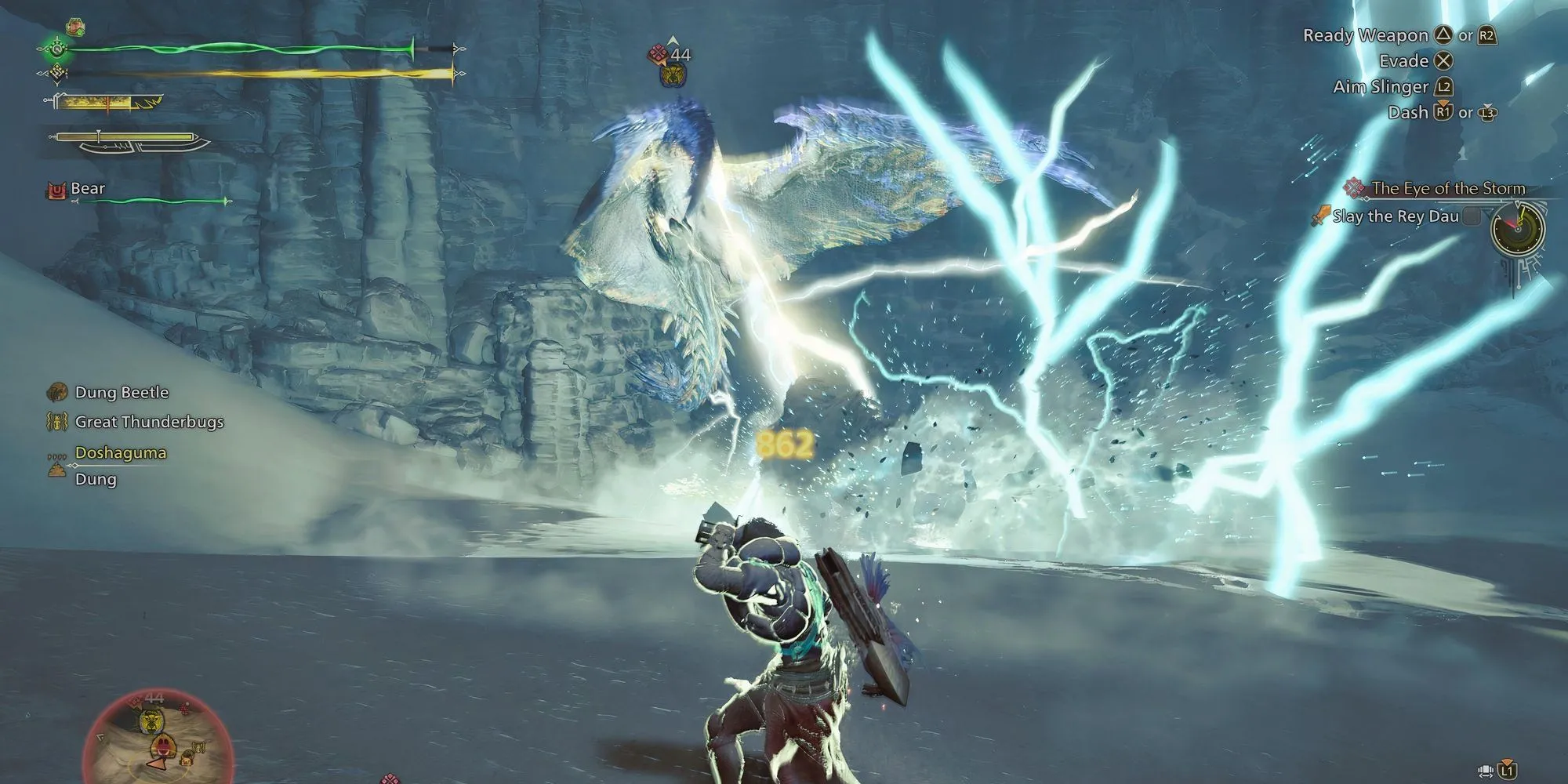 Thợ săn chiến đấu với quái vật Rey Dau khổng lồ trong Monster Hunter Wilds