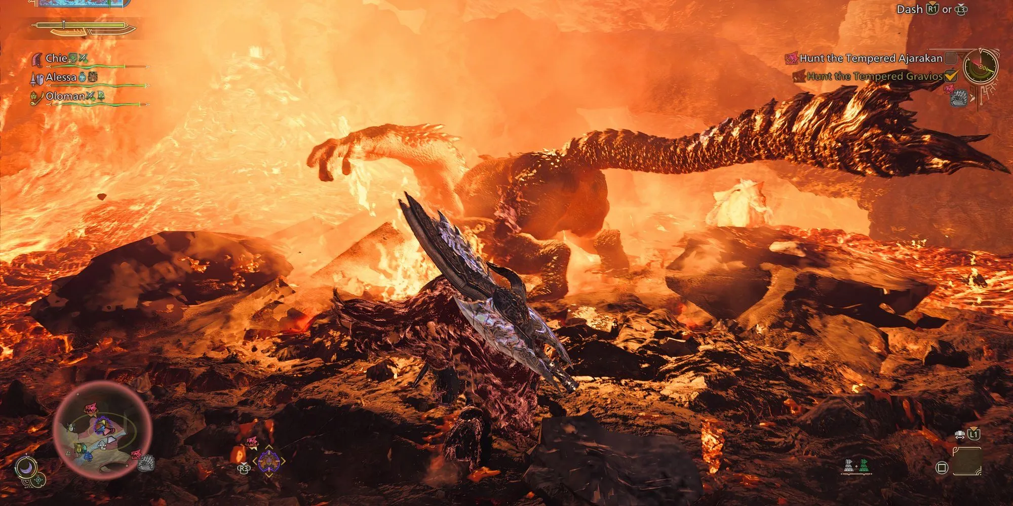 Thợ săn sử dụng chế độ Kiếm của Switch Axe để chặt đứt đuôi quái vật trong Monster Hunter Wilds
