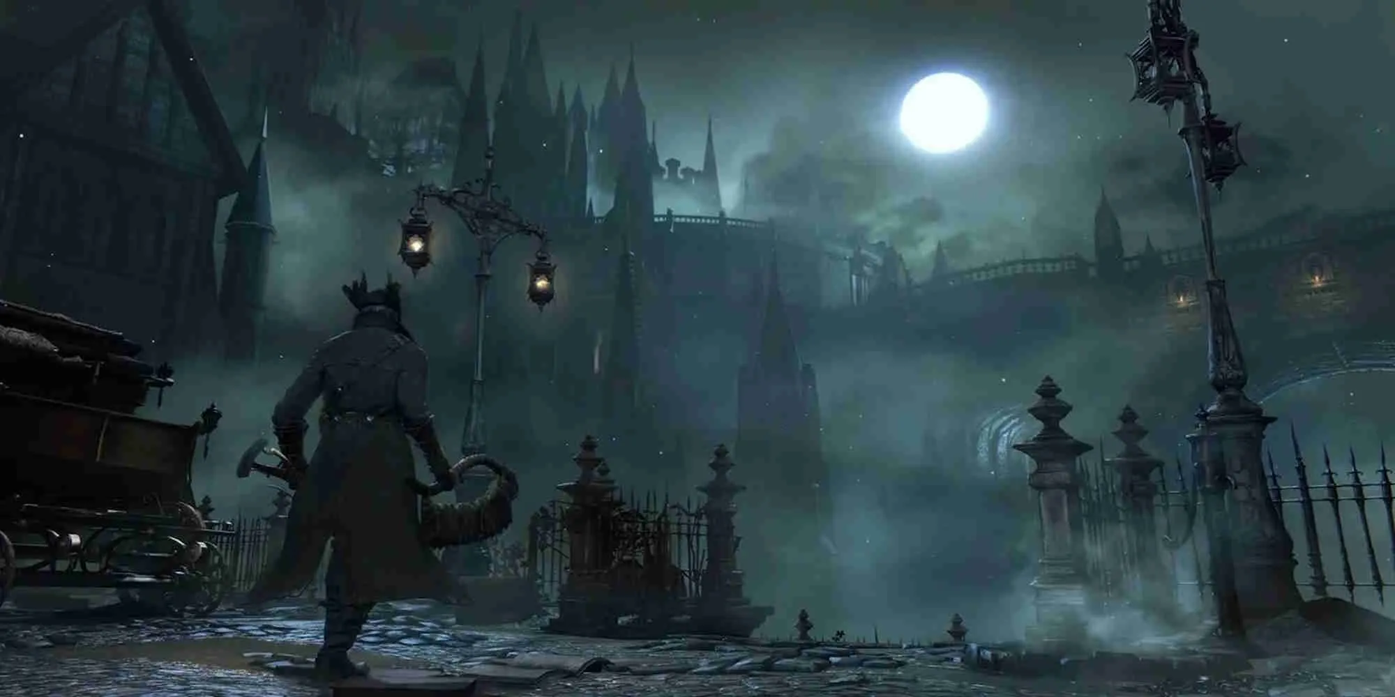 Thợ săn trong Bloodborne đối mặt với kẻ thù trong thành phố Yharnam tăm tối
