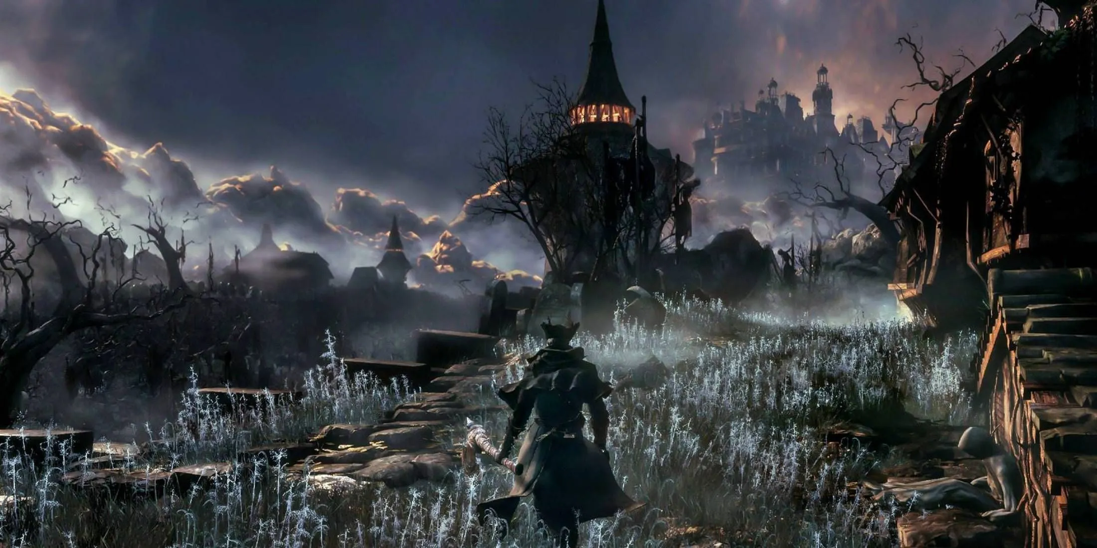 Thợ săn trong Bloodborne với vũ khí đặc trưng và khiên được datamine