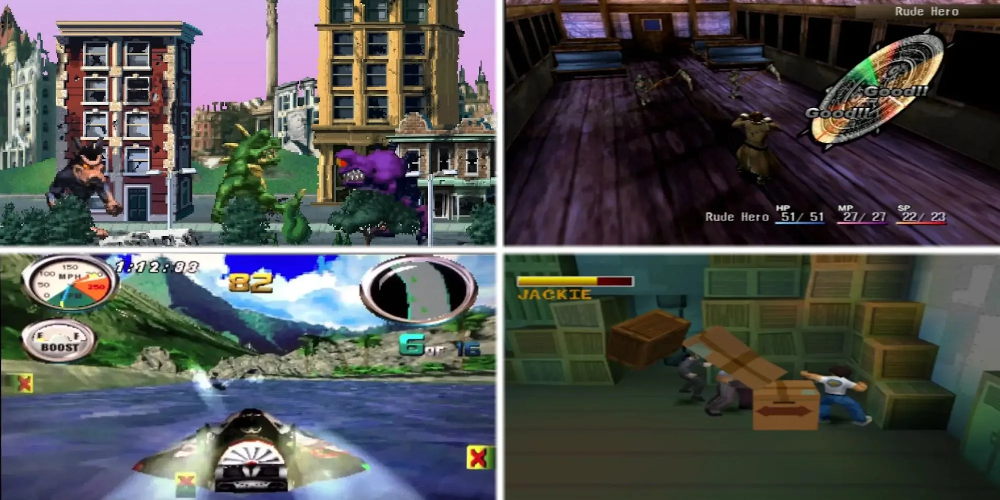Tổng hợp các tựa game Midway cũ như Shadow Hearts, Hydro Thunder, Jackie Chan trong Rampage Through Time
