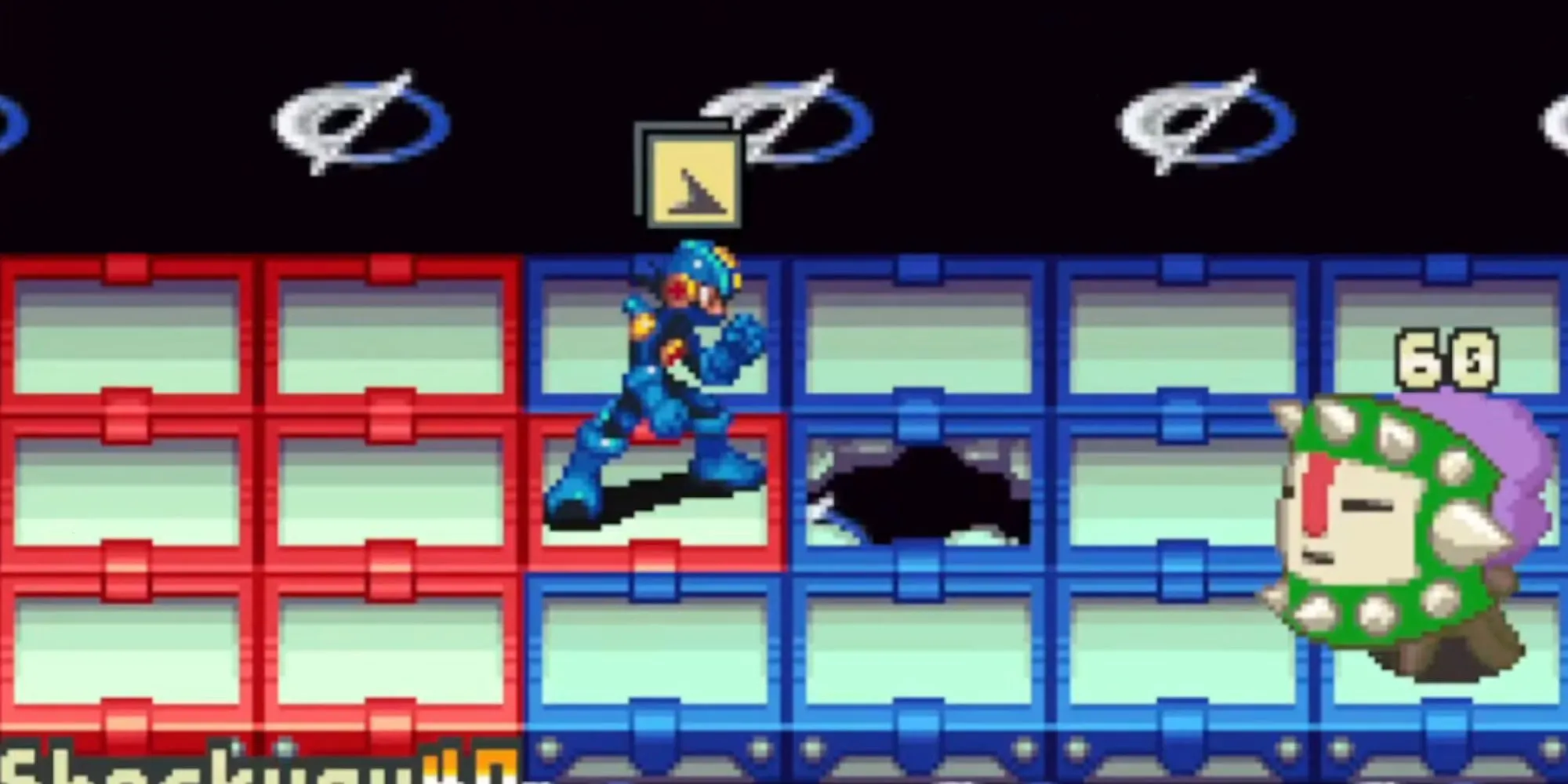 Trận chiến trong Mega Man Battle Network 2 trên GBA, MegaMan.EXE sử dụng Battle Chip đối đầu virus trên lưới chiến đấu.