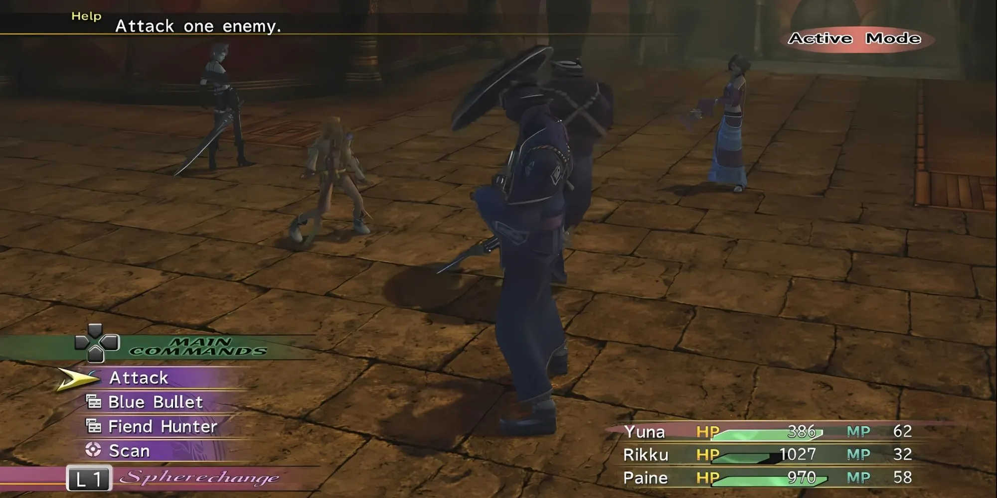 Yuna, Rikku và Paine trong trận chiến ATB sôi động của Final Fantasy X-2 với hệ thống Dressphere.