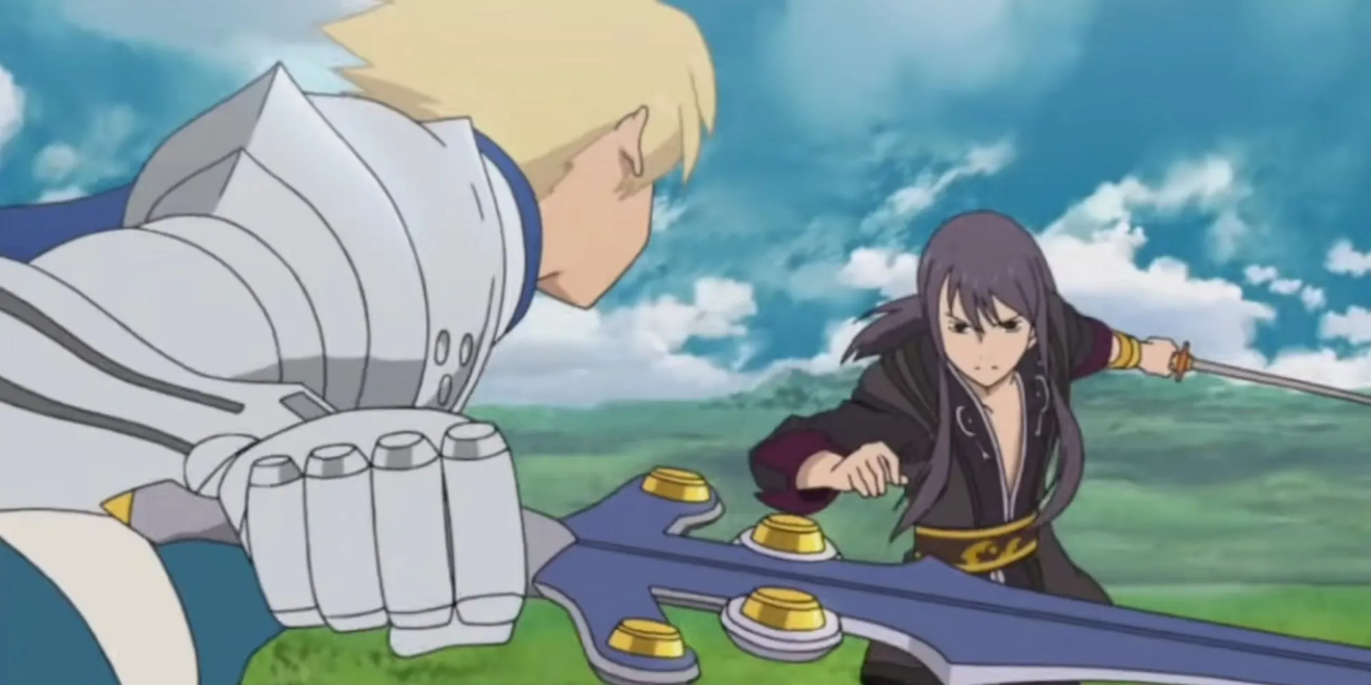 Yuri Lowell và các đồng đội trong một phân cảnh anime hành động đặc trưng của Tales of Vesperia Definitive Edition