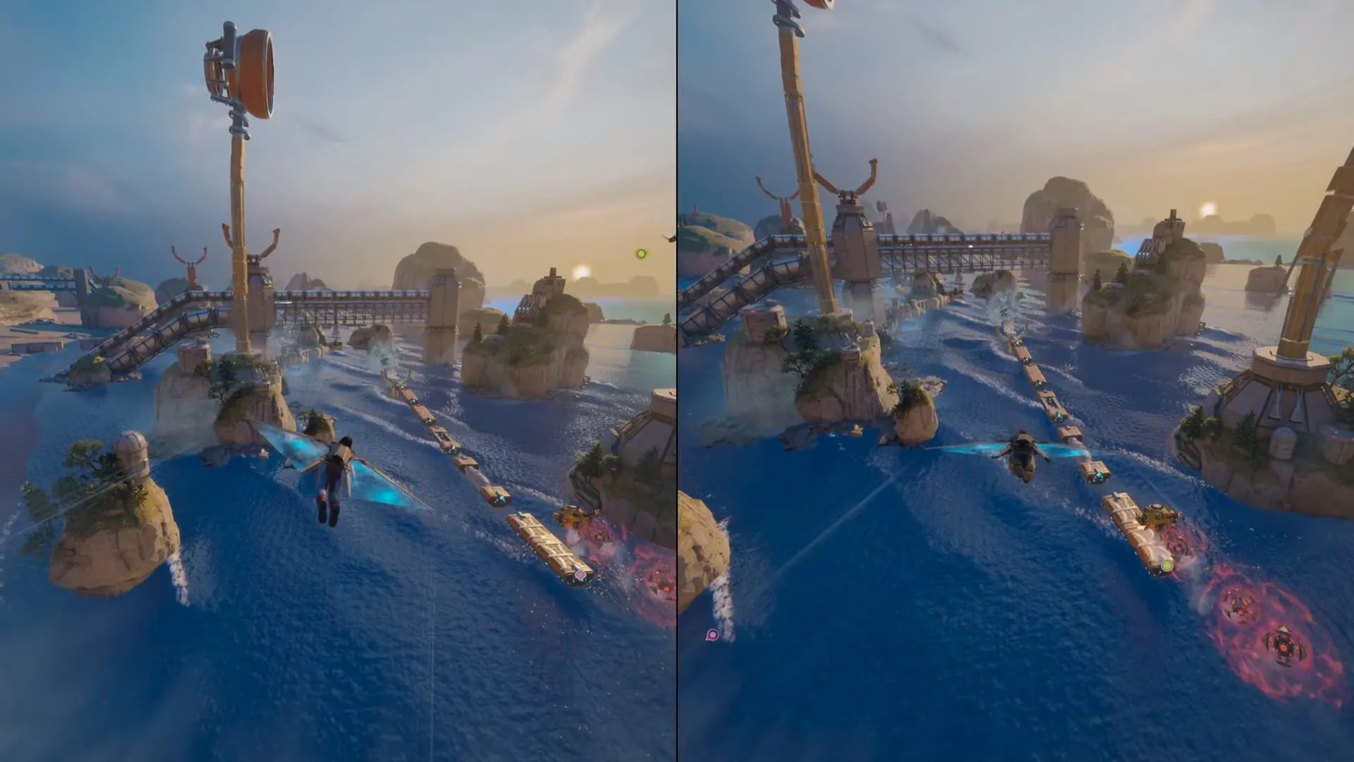 Zoe và Mio bay lượn trong màn rượt đuổi trên không của Split Fiction Train Heist