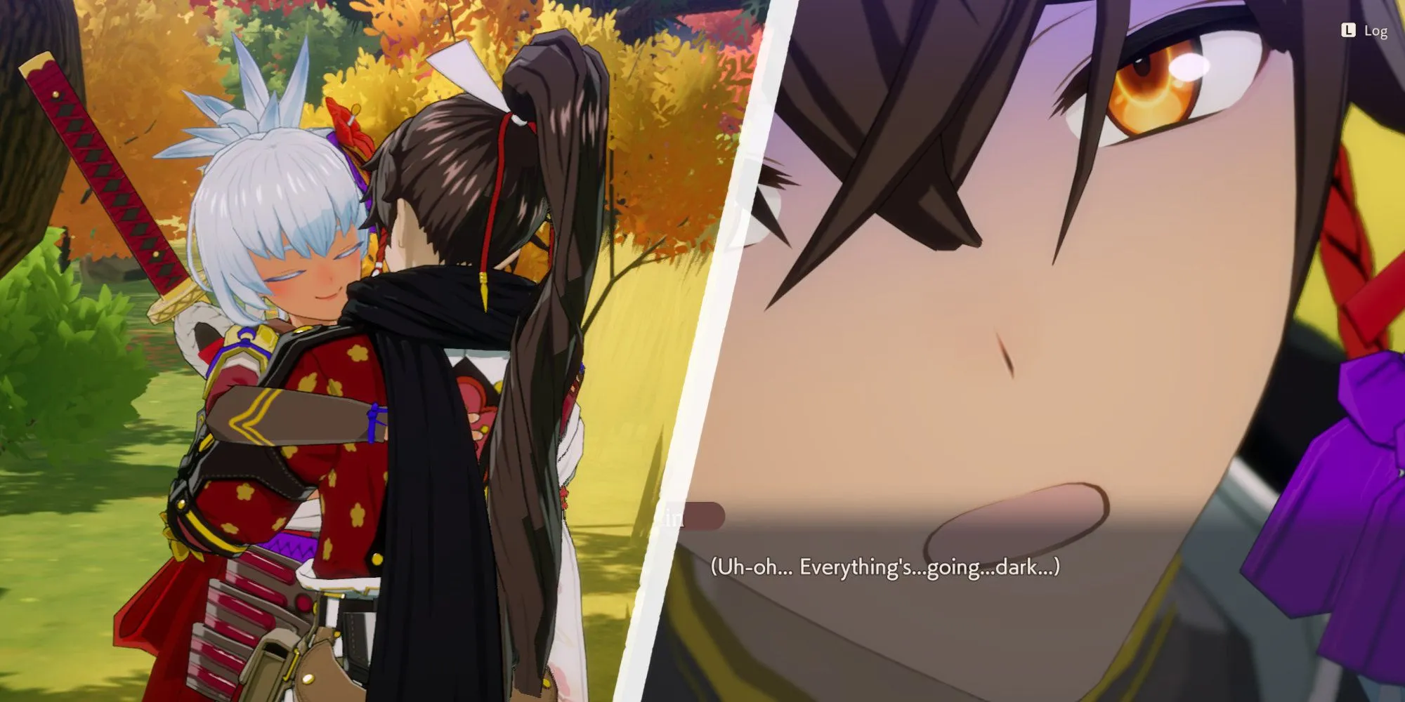 Bị Matsuri ôm chặt trong Rune Factory: Guardians of Azuma.