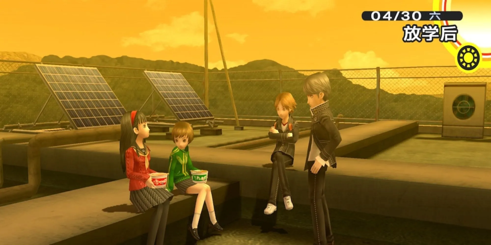 Các nhân vật chính của Persona 4 đang khám phá thị trấn Inaba