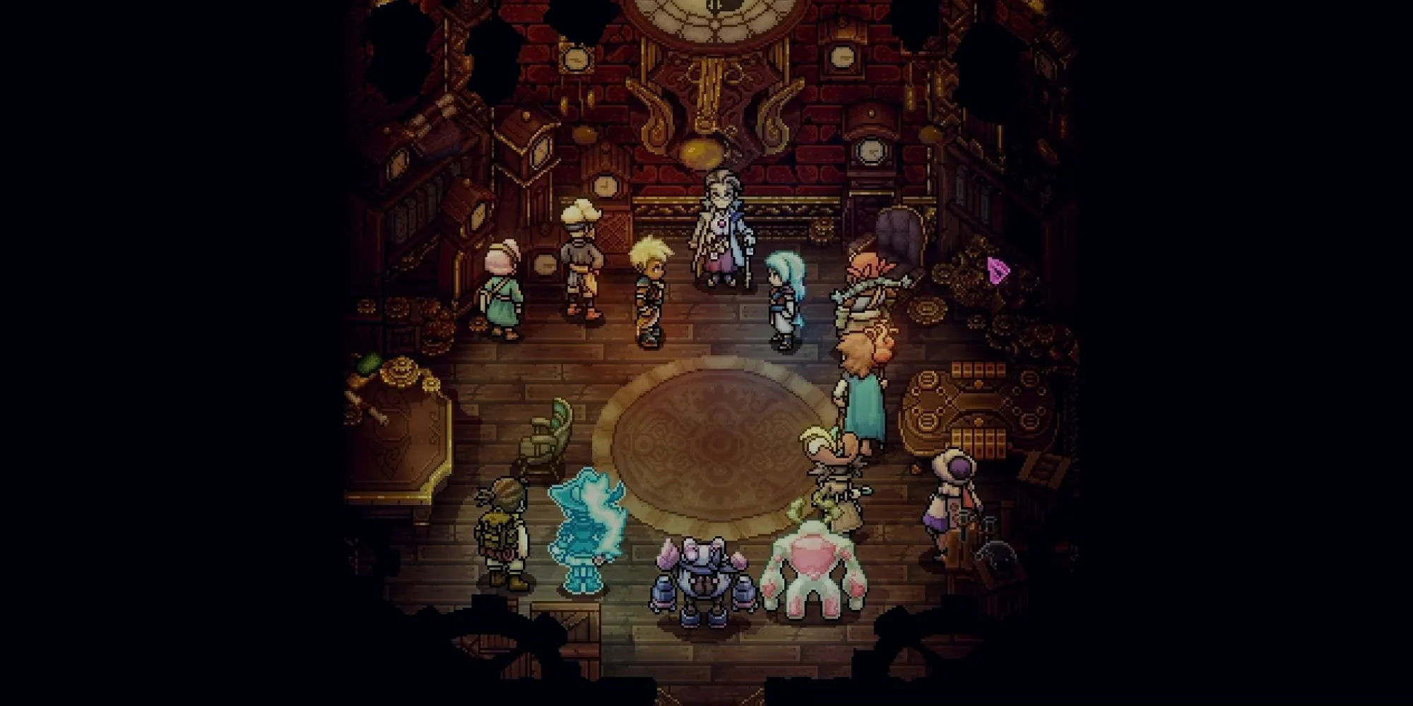 Đánh giá Sea of Stars: Throes of the Watchmaker - Bản DLC "tri ân" fan hay chỉ là trải nghiệm lại? 1 Cảnh minh họa cốt truyện giới thiệu Watchmaker và thế giới Horloge trong Sea of Stars Throes of the Watchmaker DLC
