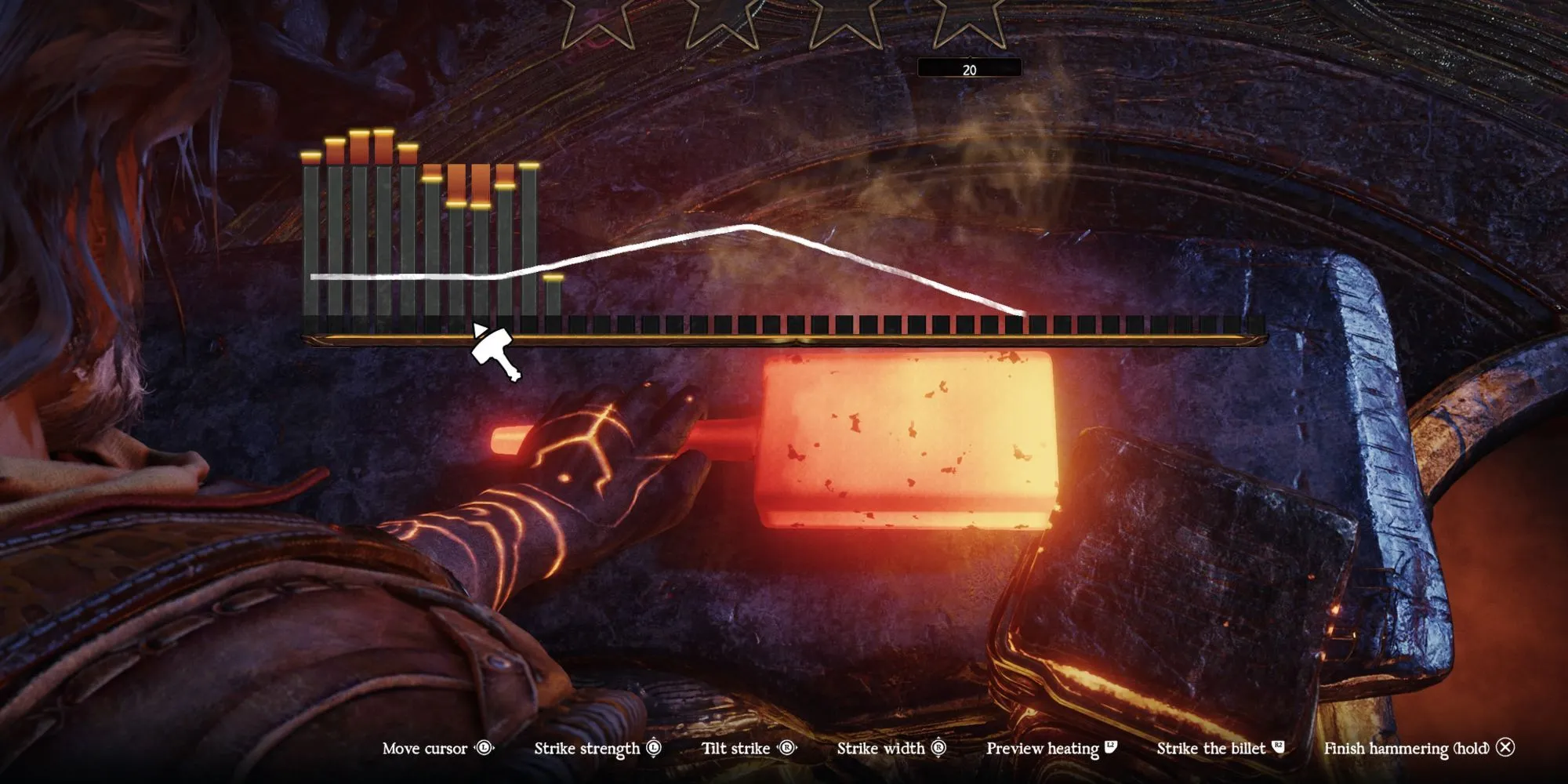 Giao diện hệ thống rèn vũ khí tại bàn Anvil trong game Blades of Fire.