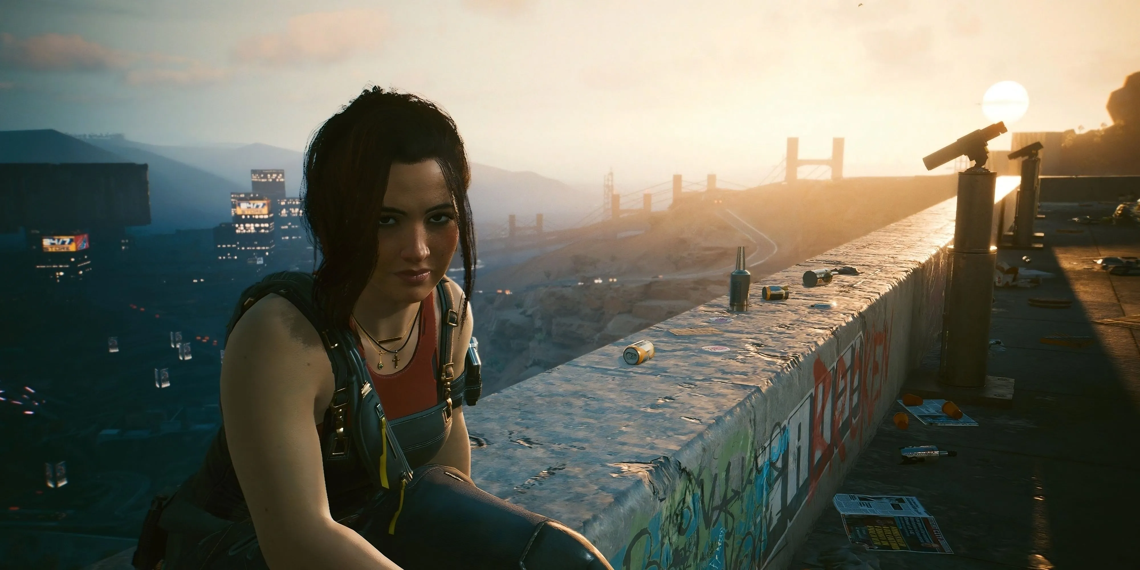 Hình ảnh nhân vật V nói chuyện với Claire Russell trong thế giới Cyberpunk 2077