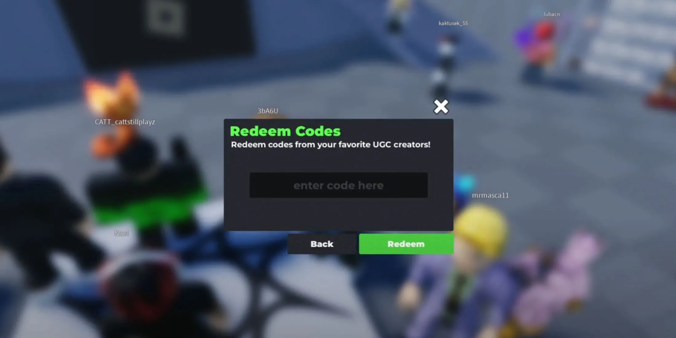Hướng dẫn nhập code Flex UGC Roblox: Giao diện redeem code trong game