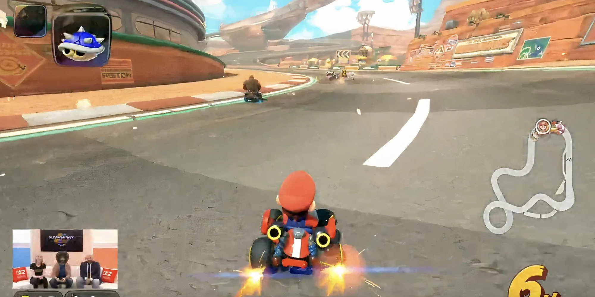 Minimap của đường đua Mario Circuit ở góc nhìn tiêu chuẩn trong game Mario Kart World