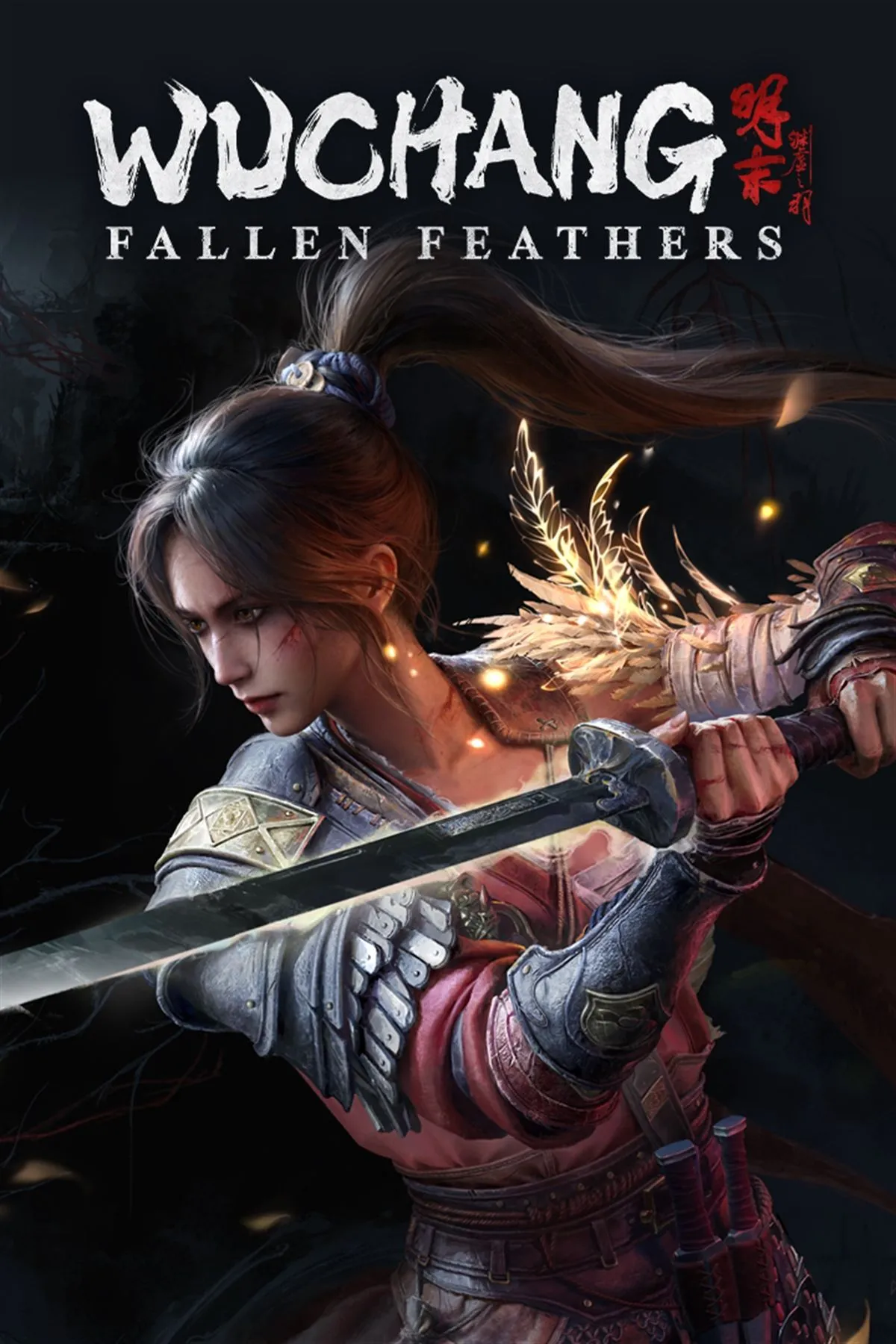 Ảnh bìa game Wuchang: Fallen Feathers với nữ chiến binh chính Wuchang và bối cảnh Châu Á huyền ảo