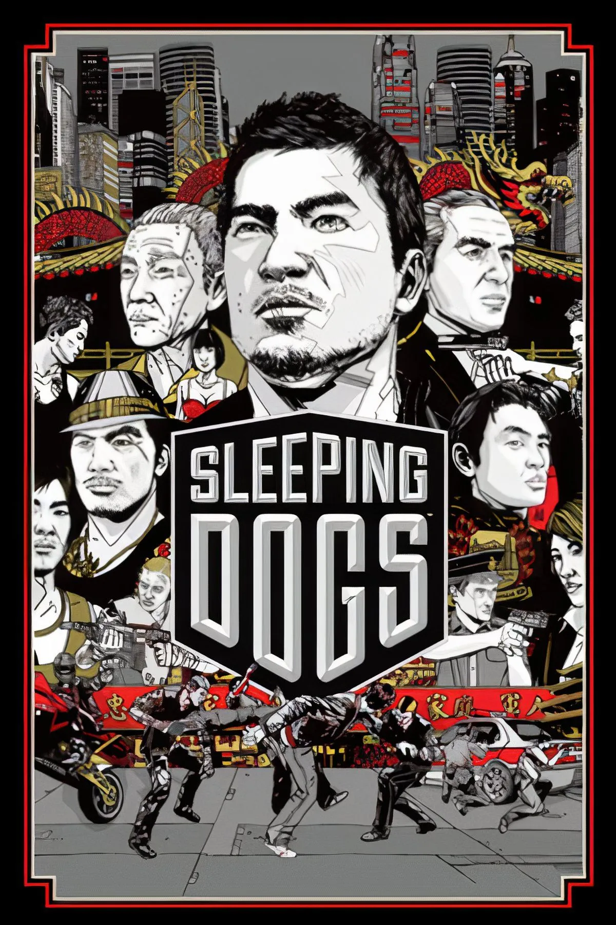 Ảnh bìa Sleeping Dogs với nhân vật Wei Shen hành động trong thành phố, biểu trưng cho thế giới ngầm và các mối quan hệ tình cảm thoáng qua.