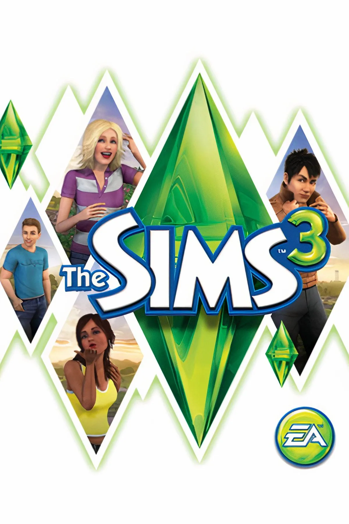 Ảnh bìa The Sims 3 với các Sim đa dạng trong một thế giới mở, biểu trưng cho khả năng xây dựng mối quan hệ phức tạp.