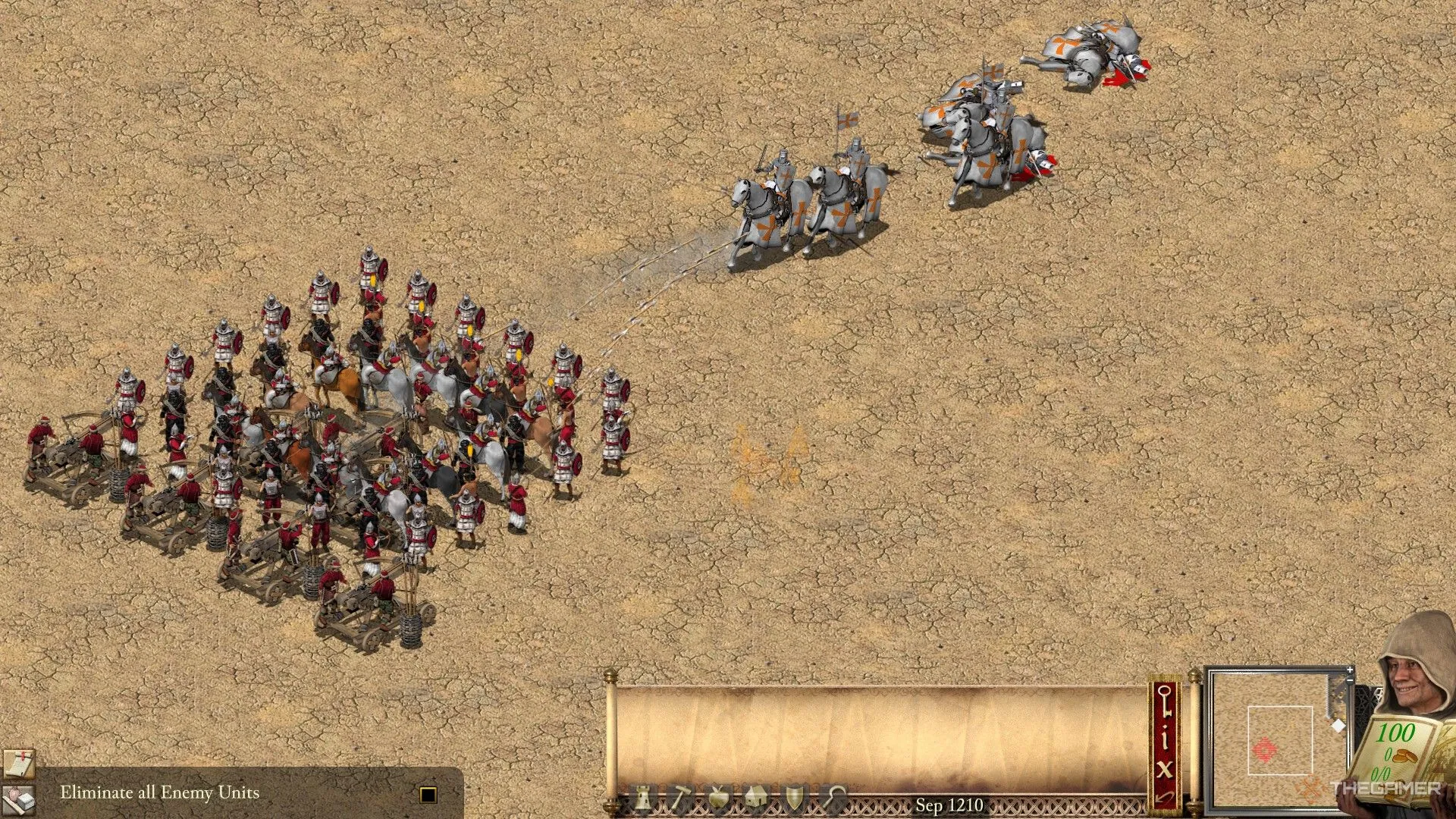 Ballista lửa Ả Rập ngăn chặn đội Kỵ Sĩ trong trận chiến Stronghold Crusader Definitive Edition