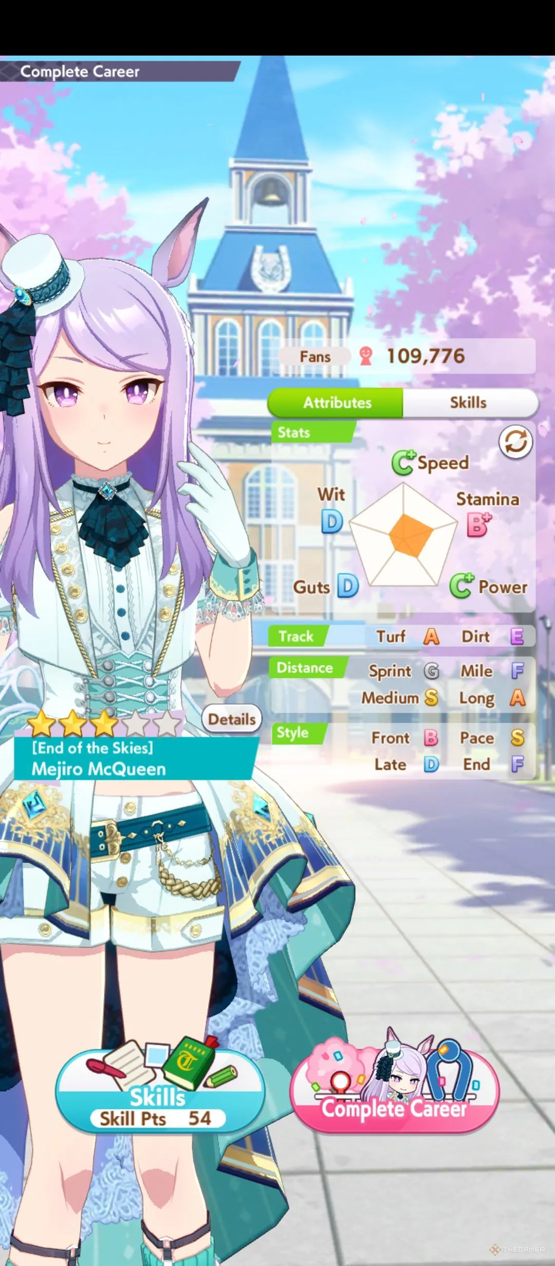 Bảng thống kê chỉ số và độ ưu tiên tối ưu của Mejiro McQueen End of The Skies trong Umamusume Pretty Derby