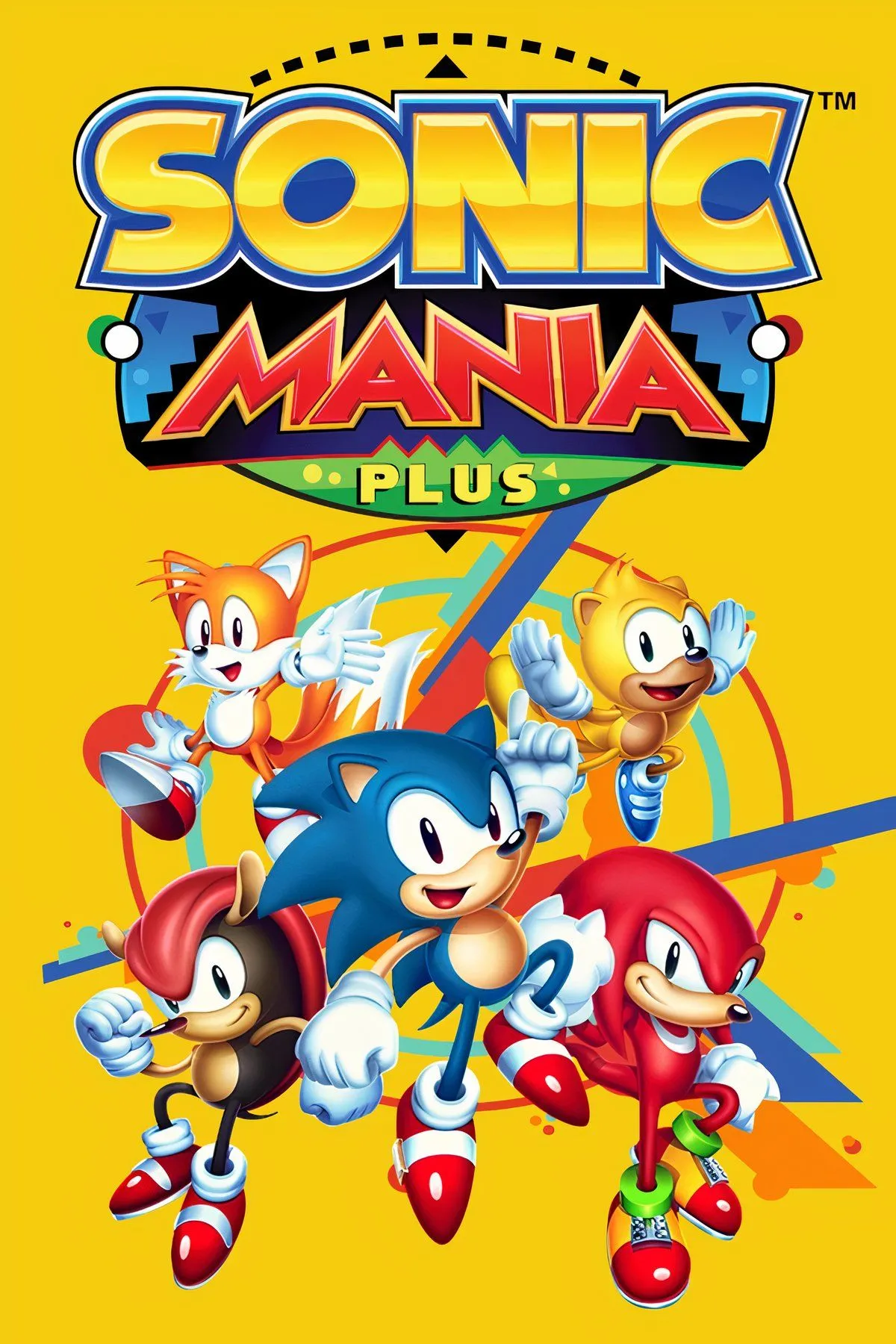 Bìa game Sonic Mania Plus, với phong cách retro đầy màu sắc của các màn chơi kinh điển được làm mới