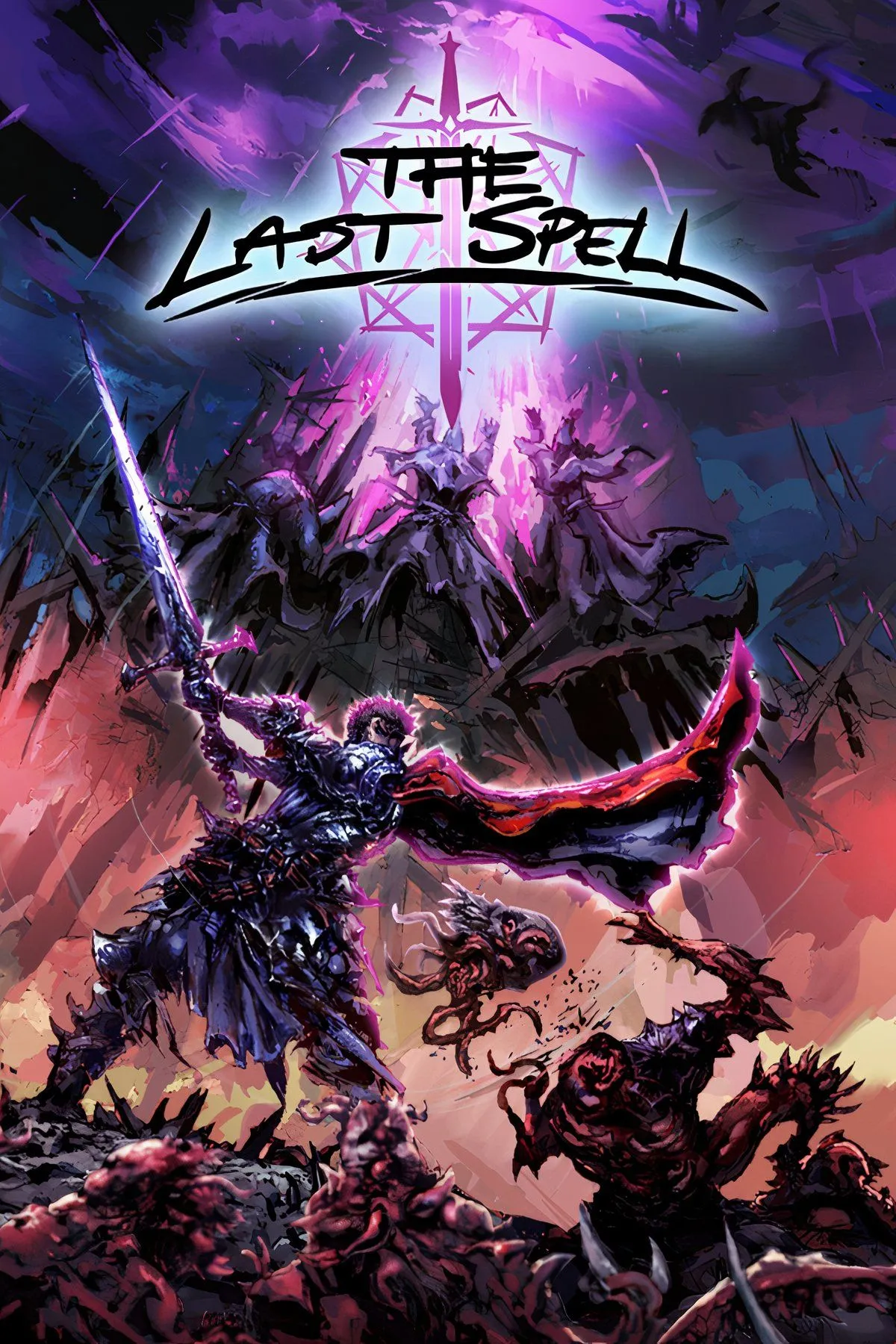 Bìa nghệ thuật The Last Spell với khung cảnh tàn phá và các anh hùng chống lại quái vật