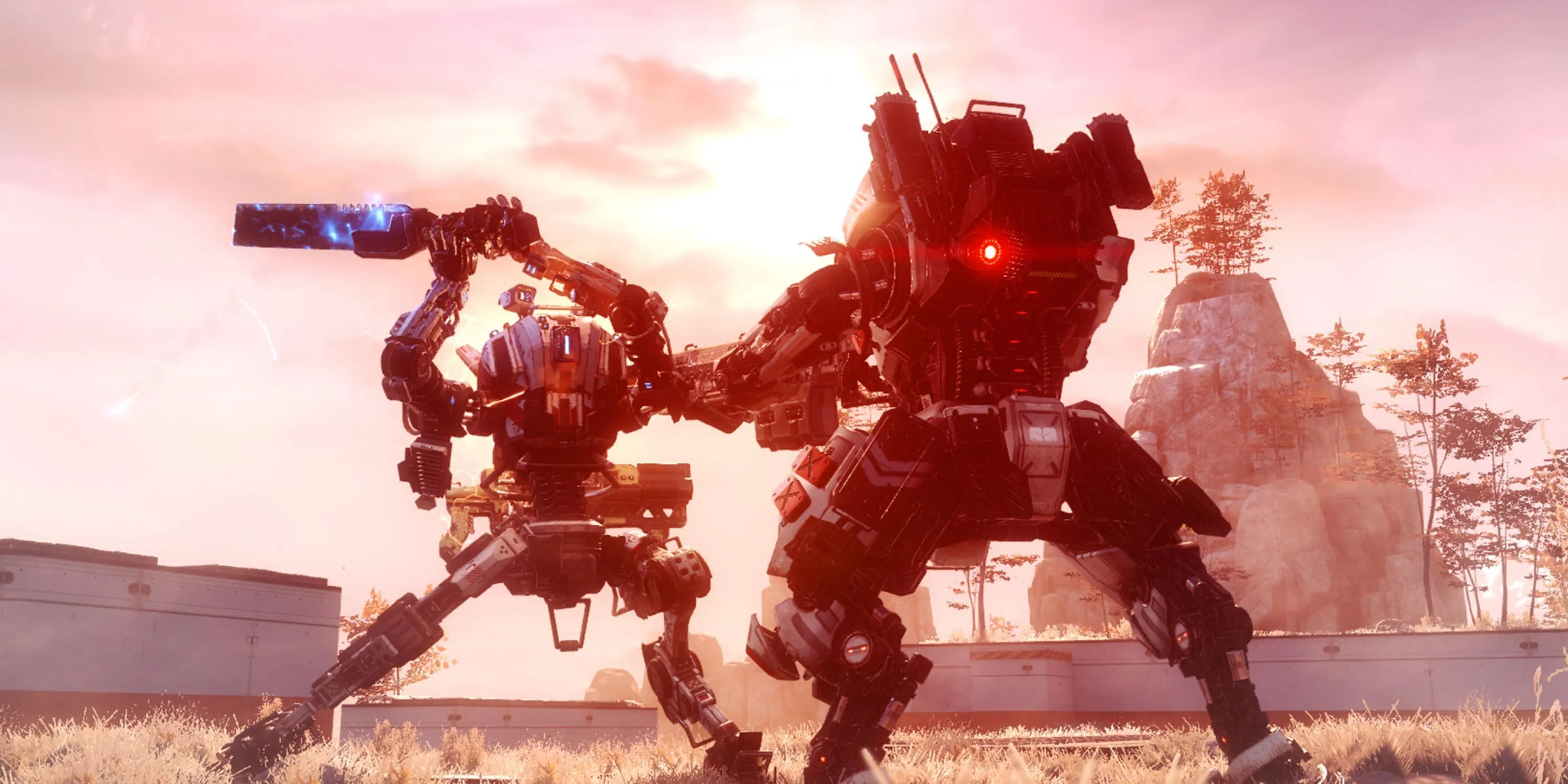 Cảnh chiến đấu cận chiến giữa các robot trong game Titanfall 2, minh họa một pha hành động căng thẳng trong game bắn súng multiplayer.