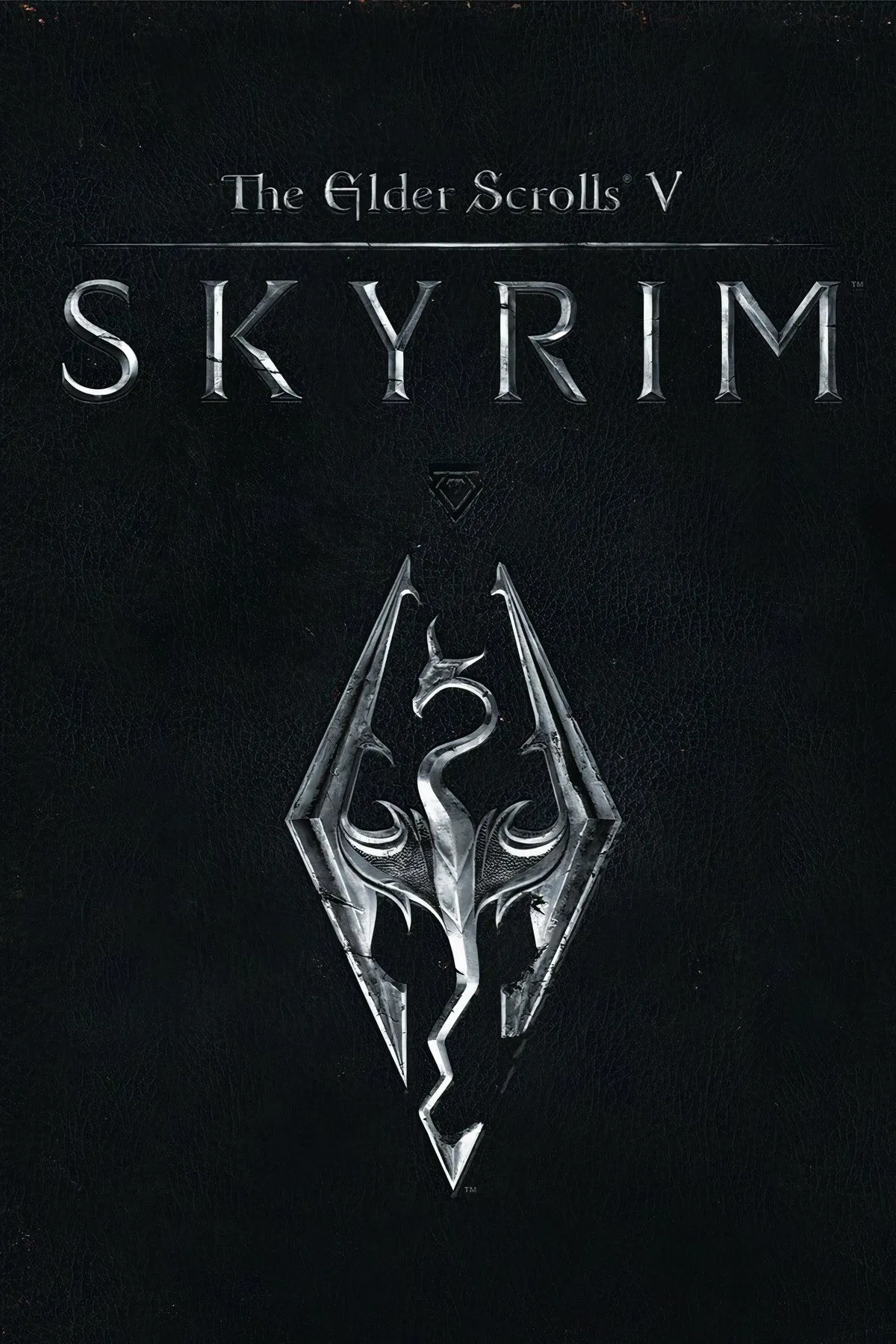 Cảnh quan rộng lớn và hùng vĩ của xứ Skyrim với núi tuyết và rừng cây, tượng trưng cho thế giới giả tưởng.