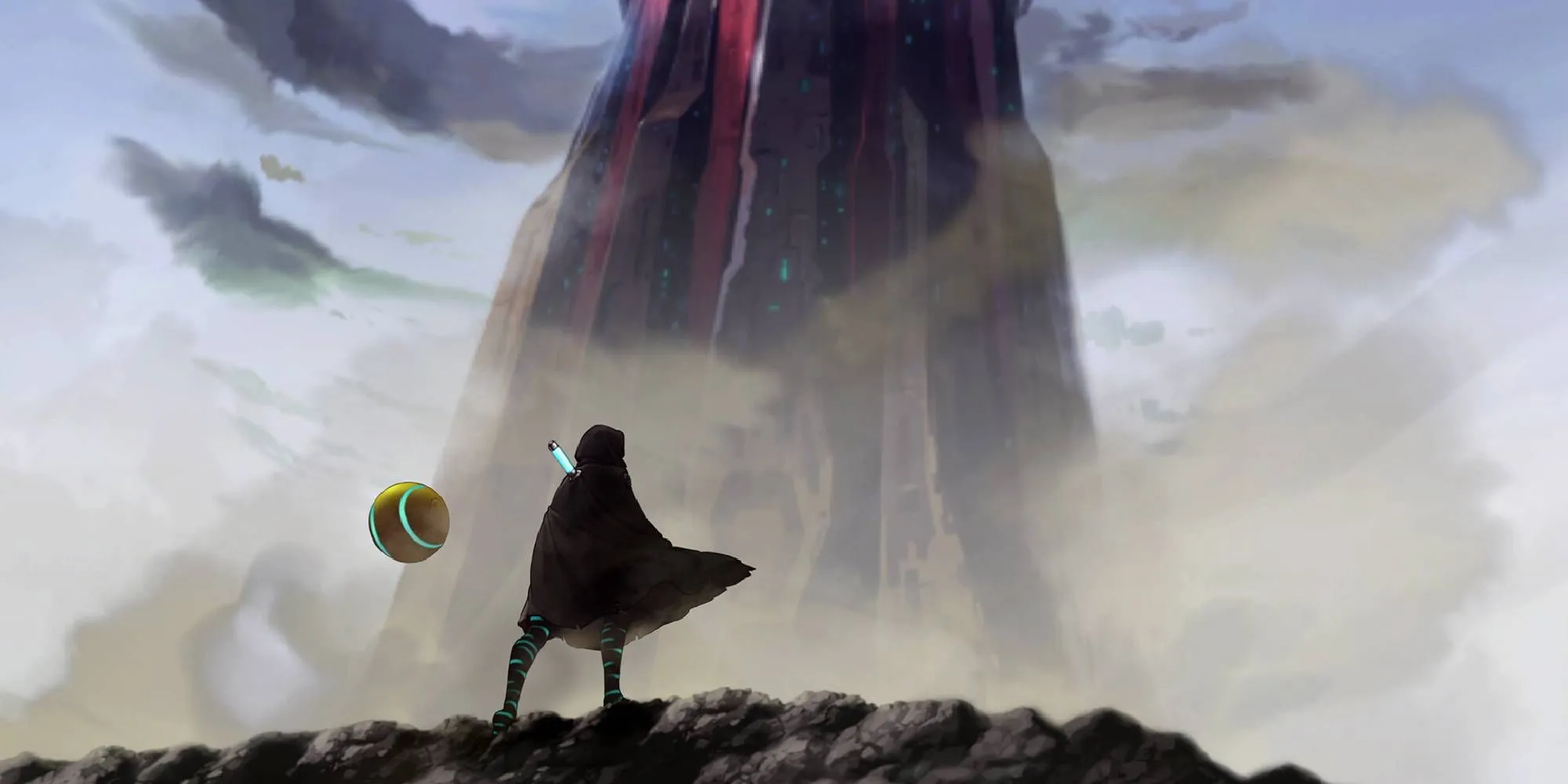 Chiến binh bí ẩn đứng trước tòa tháp đen, khám phá Shadow Labyrinth.