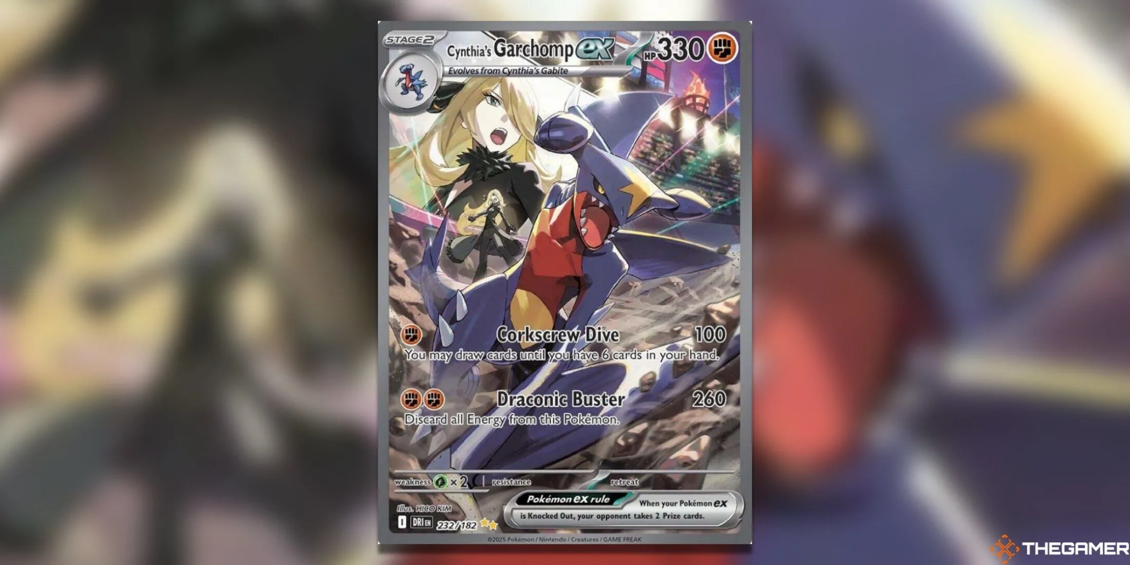 Cynthia's Garchomp ex Special Illustration Rare từ Destined Rivals, mô tả Cynthia và Garchomp trong trận chiến.