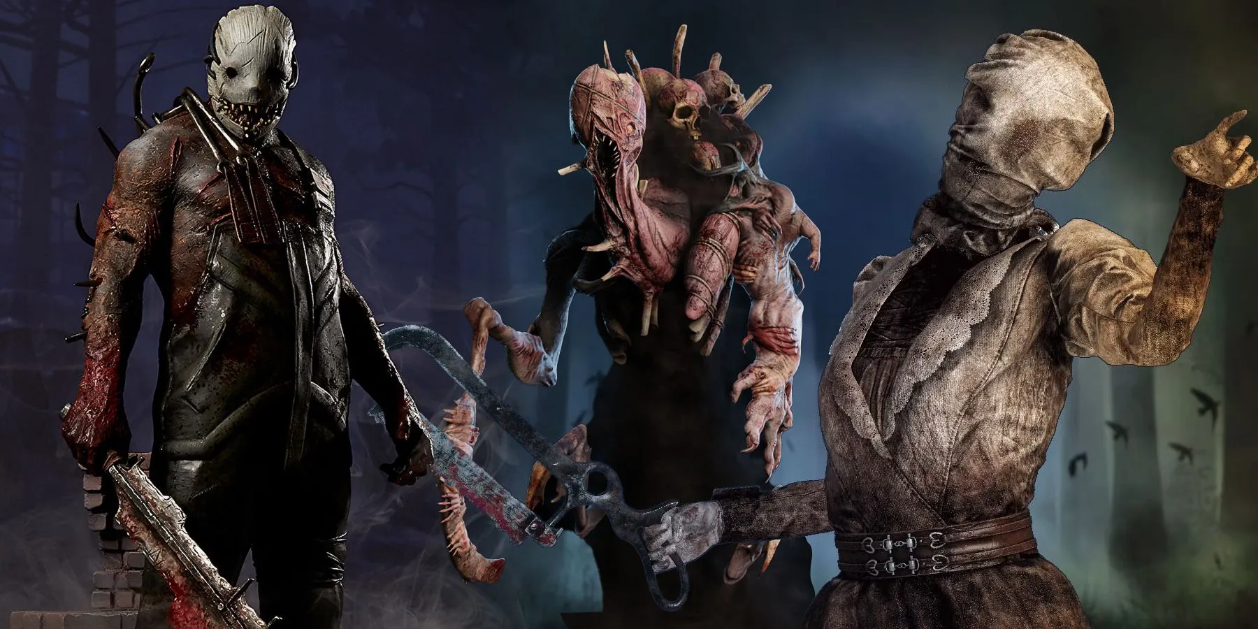 Đồ họa game Dead by Daylight với các Killer và Survivor xếp hạng