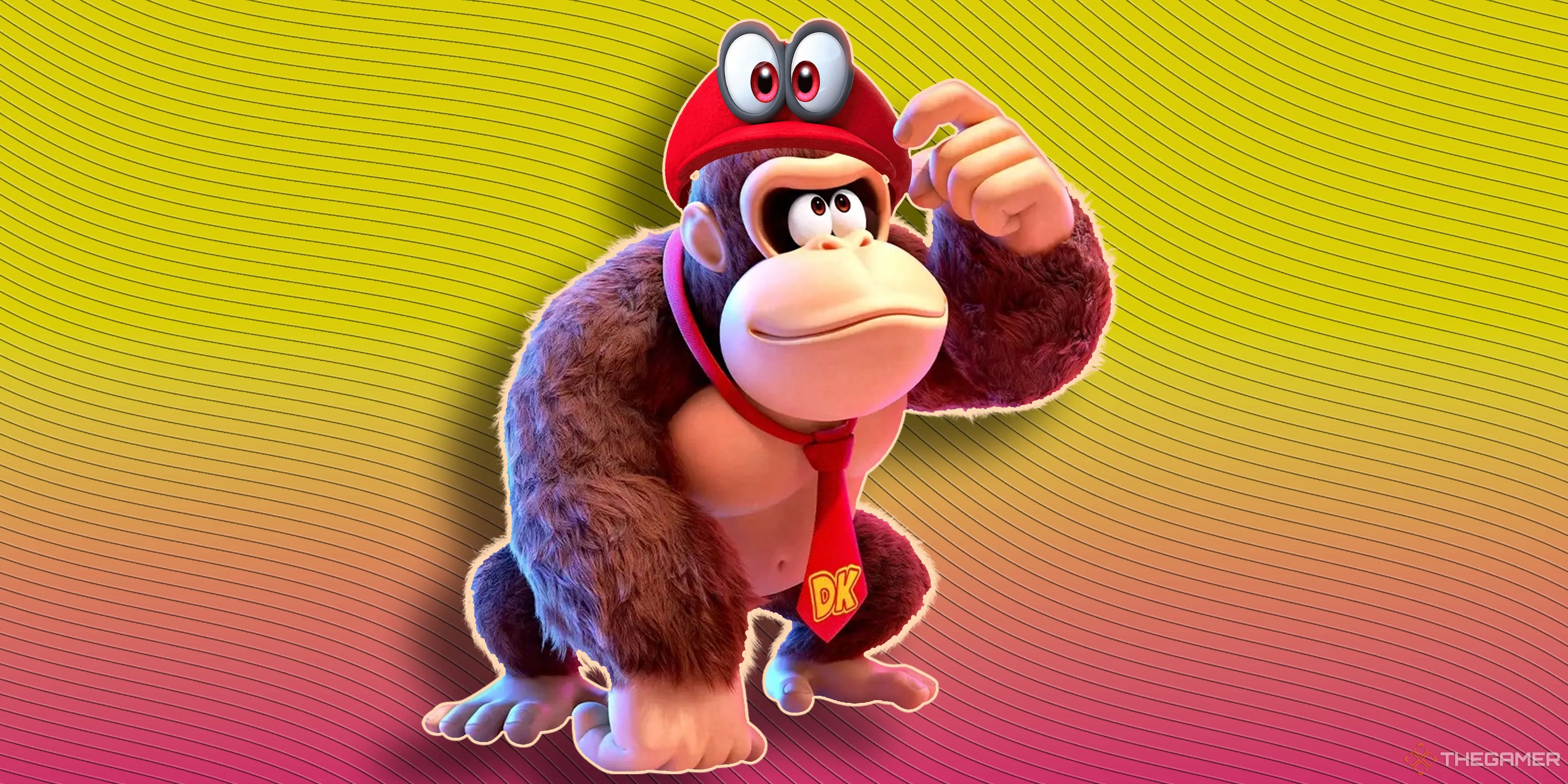 Donkey Kong trong tạo hình game Bananza mới, đội chiếc mũ Cappy của Mario Odyssey