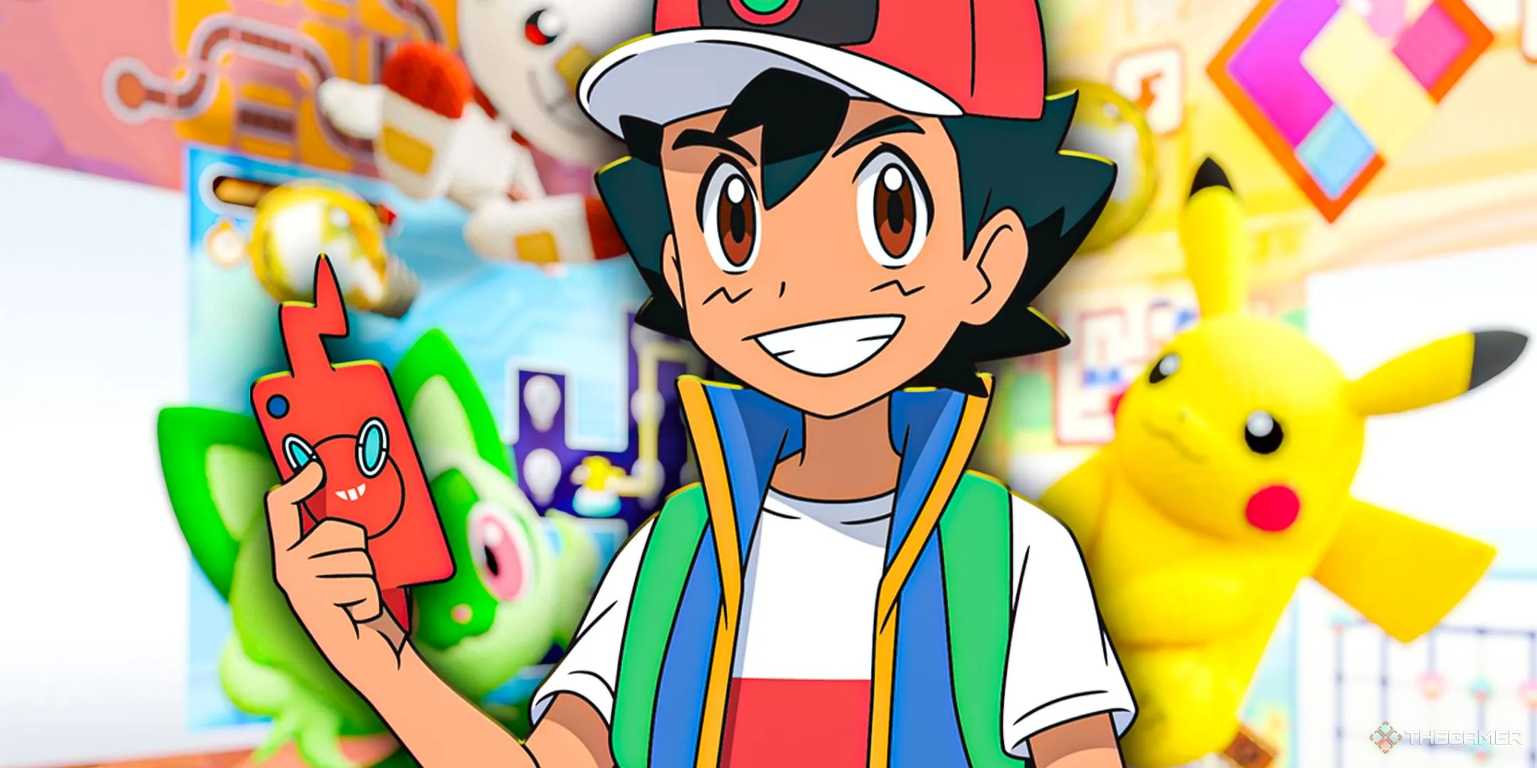 Game thủ nữ tươi cười sử dụng ứng dụng Pokemon TCG trên điện thoại