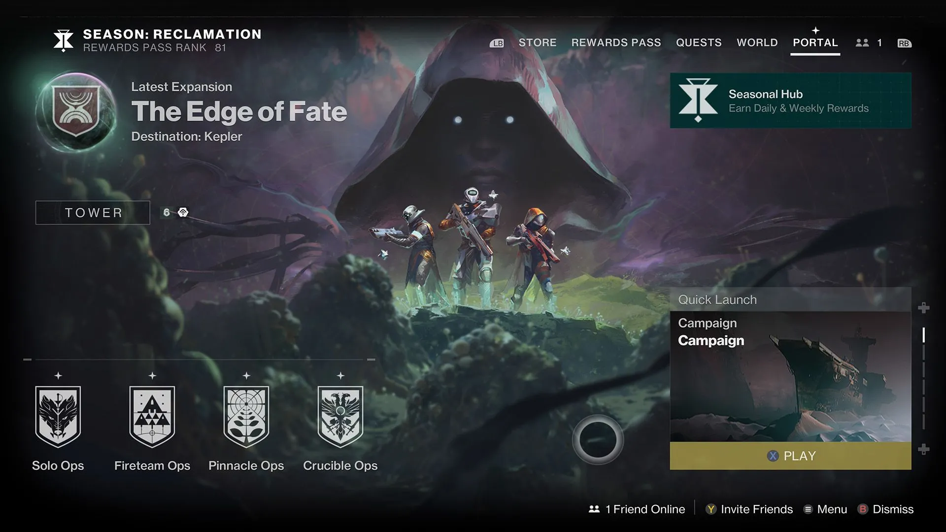 Giao diện cổng dịch chuyển Portal UI trong Destiny 2 Edge of Fate, nơi mở ra các hoạt động mới