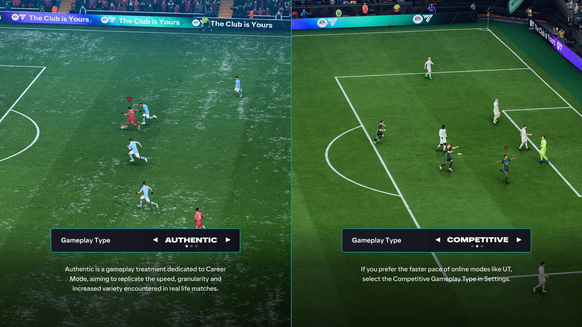 Giao diện so sánh phong cách chơi Competitive và Authentic trong EA FC 26.