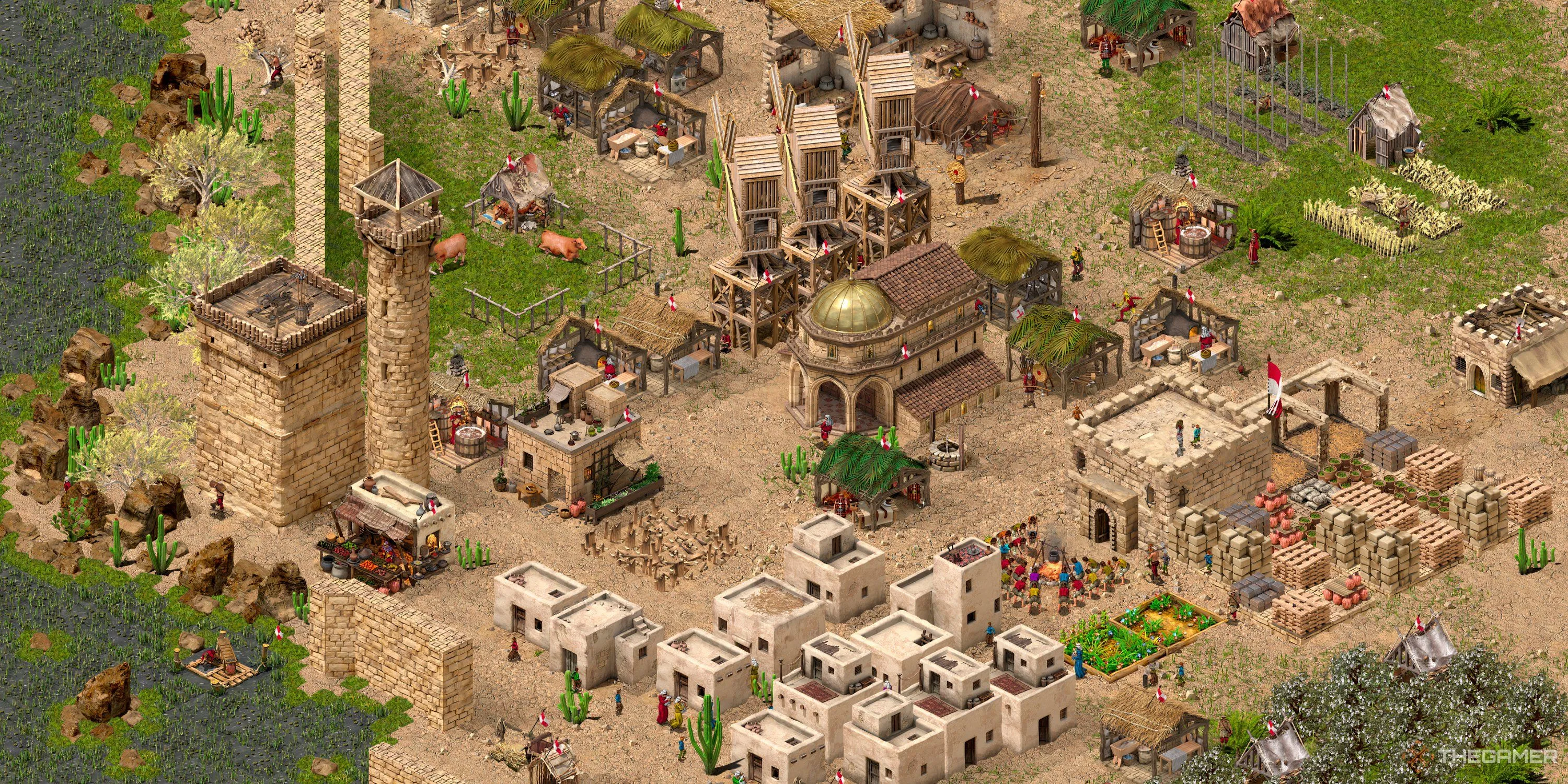 Góc nhìn một khu định cư và thành trì phòng thủ trong Stronghold Crusader Definitive Edition