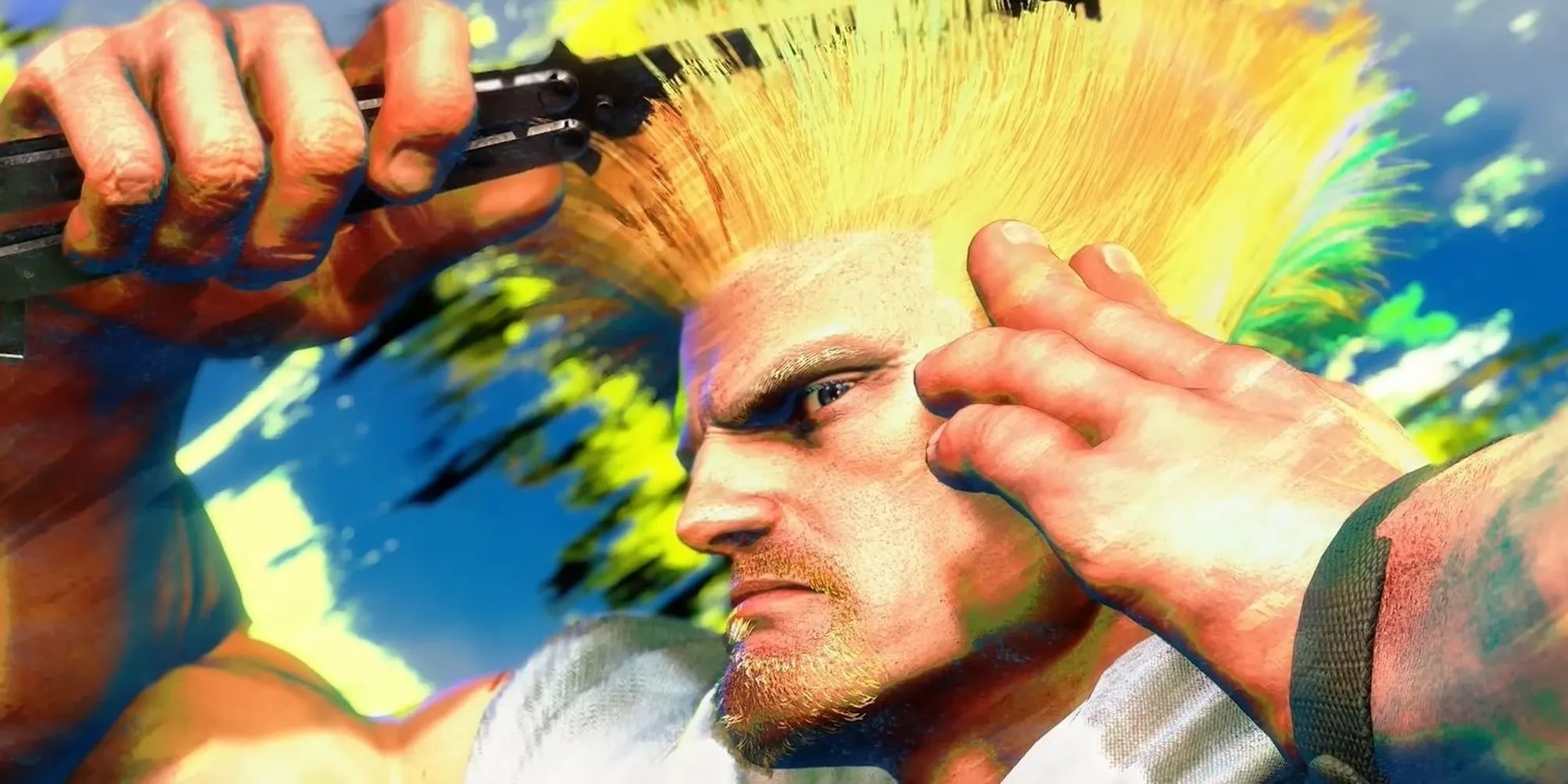 Guile tạo dáng chải tóc kinh điển trong tựa game đối kháng Street Fighter 6