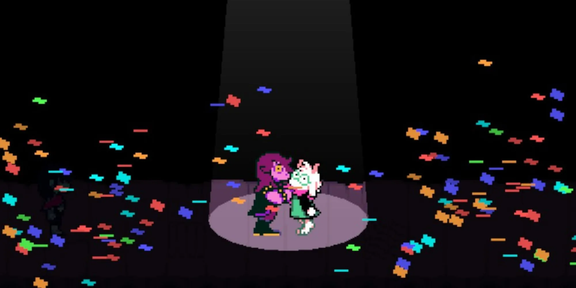 Hai nhân vật Susie và Ralsei từ tựa game Deltarune đứng cạnh nhau, biểu tượng của sự thành công trên eShop Switch 2