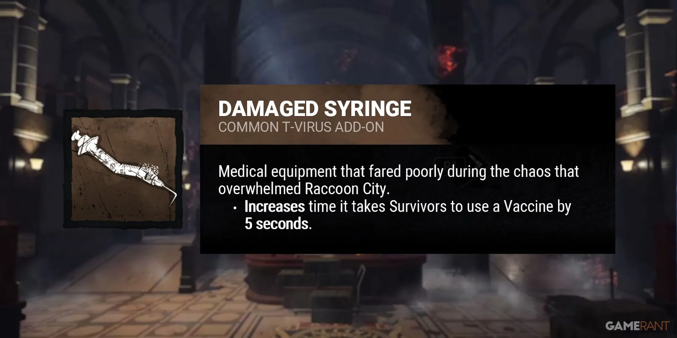 Hình ảnh Add-on Damaged Syringe của Nemesis trong Dead by Daylight