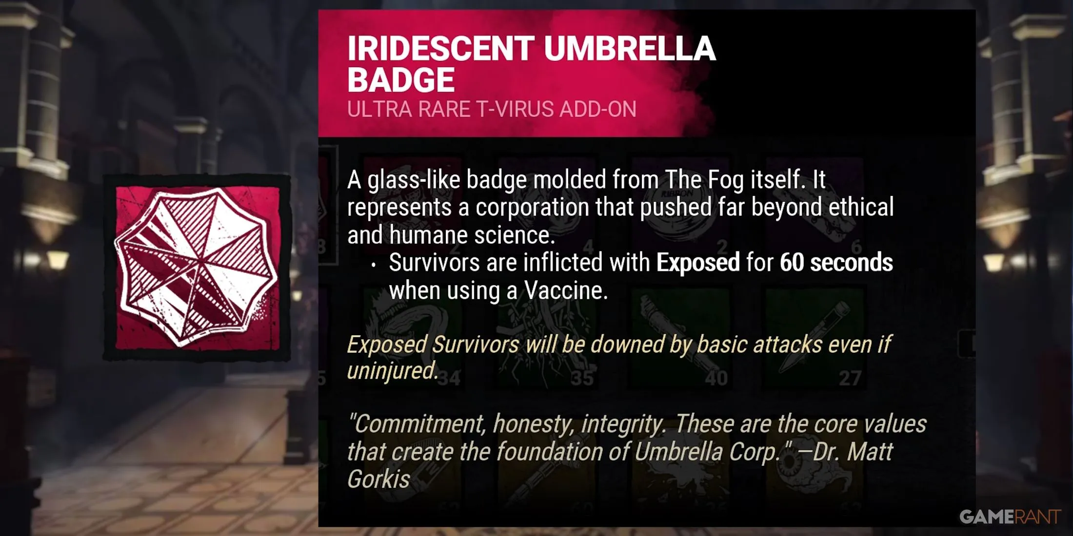 Hình ảnh Add-on Iridescent Umbrella Badge của Nemesis trong Dead by Daylight