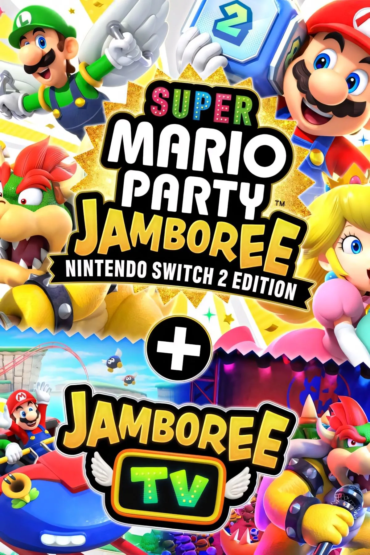 Hình ảnh bìa game Super Mario Party Jamboree Nintendo Switch 2 Edition với logo Jamboree TV