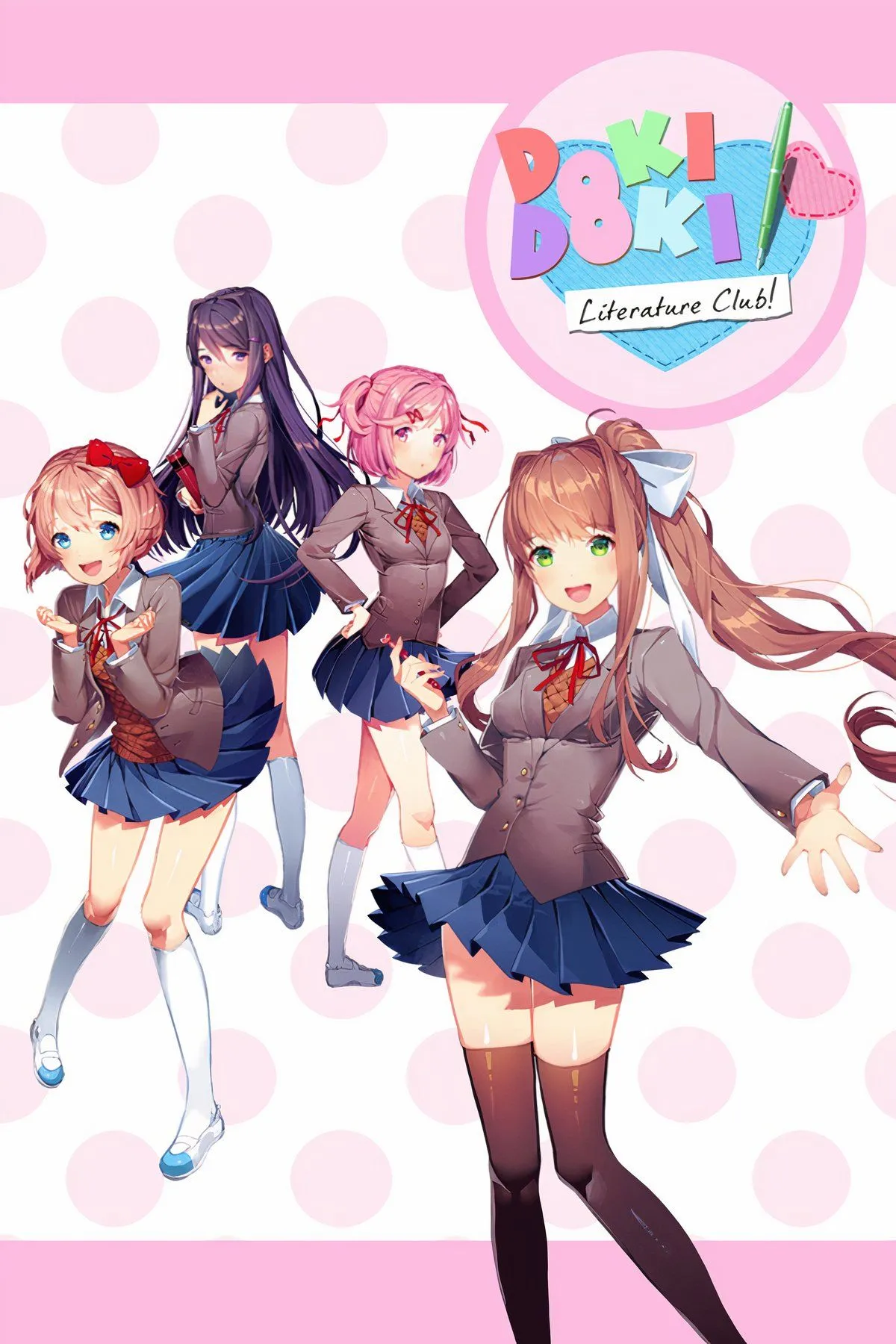 Hình ảnh các cô gái trong câu lạc bộ văn học của Doki Doki Literature Club, một visual novel miễn phí đầy bất ngờ.