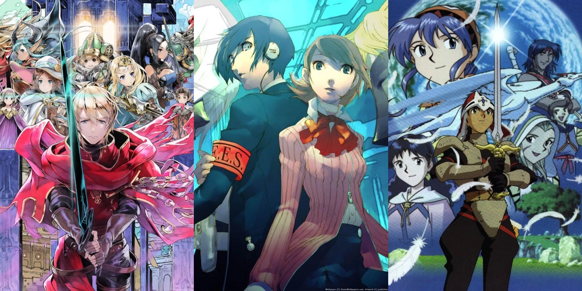 Hình ảnh minh họa một số tựa game JRPG kinh điển như Radiant Historia, Persona 3 Reload và Lunar Silver Star Story