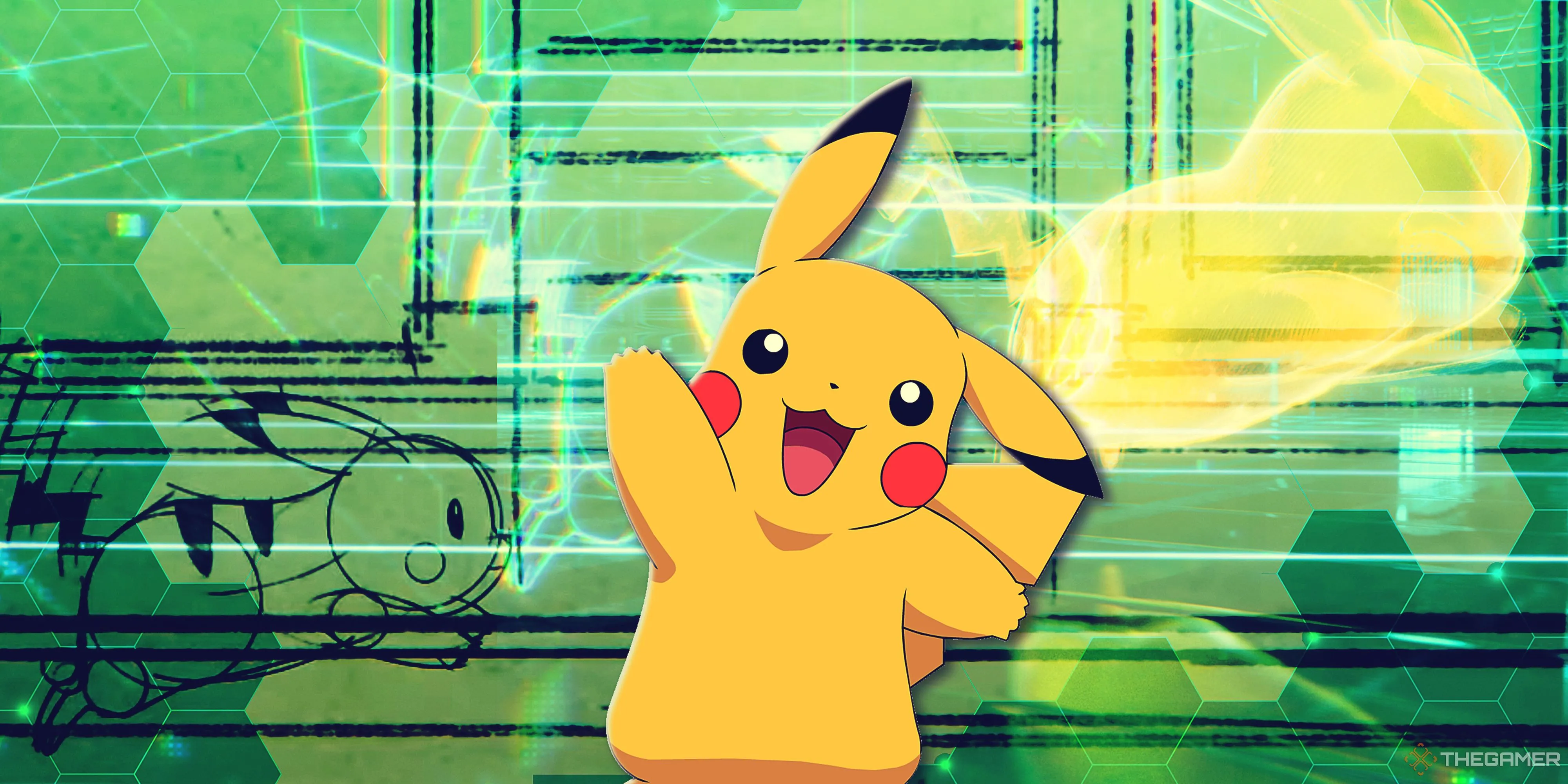 Hình ảnh phụ kiện Razer Pokemon với họa tiết Pikachu màu vàng trên nền xanh đơn giản, thể hiện sự thiếu sáng tạo của dòng sản phẩm mới.
