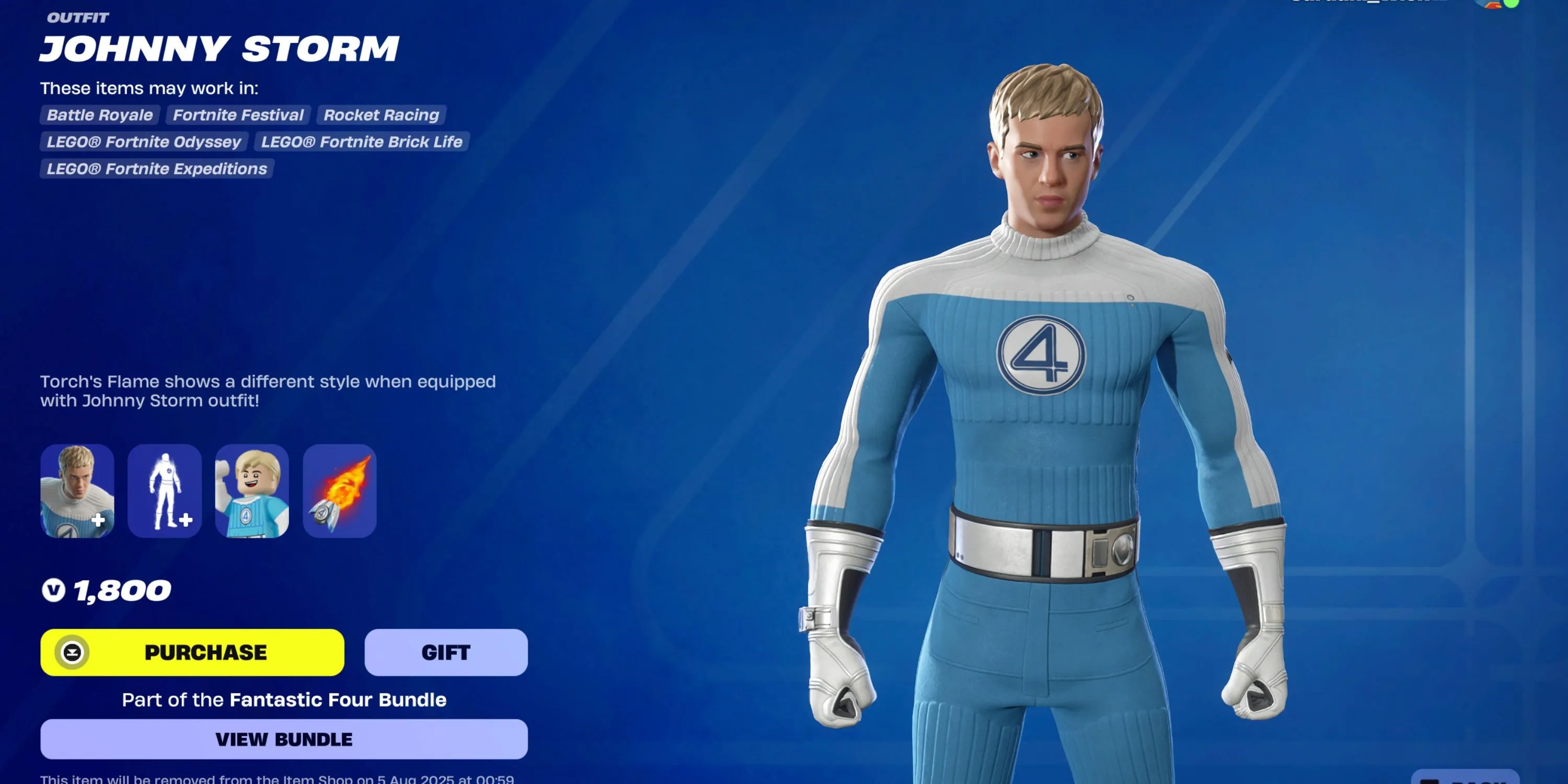 Human Torch Johnny Storm rực cháy với hiệu ứng lửa độc đáo trong Fortnite.