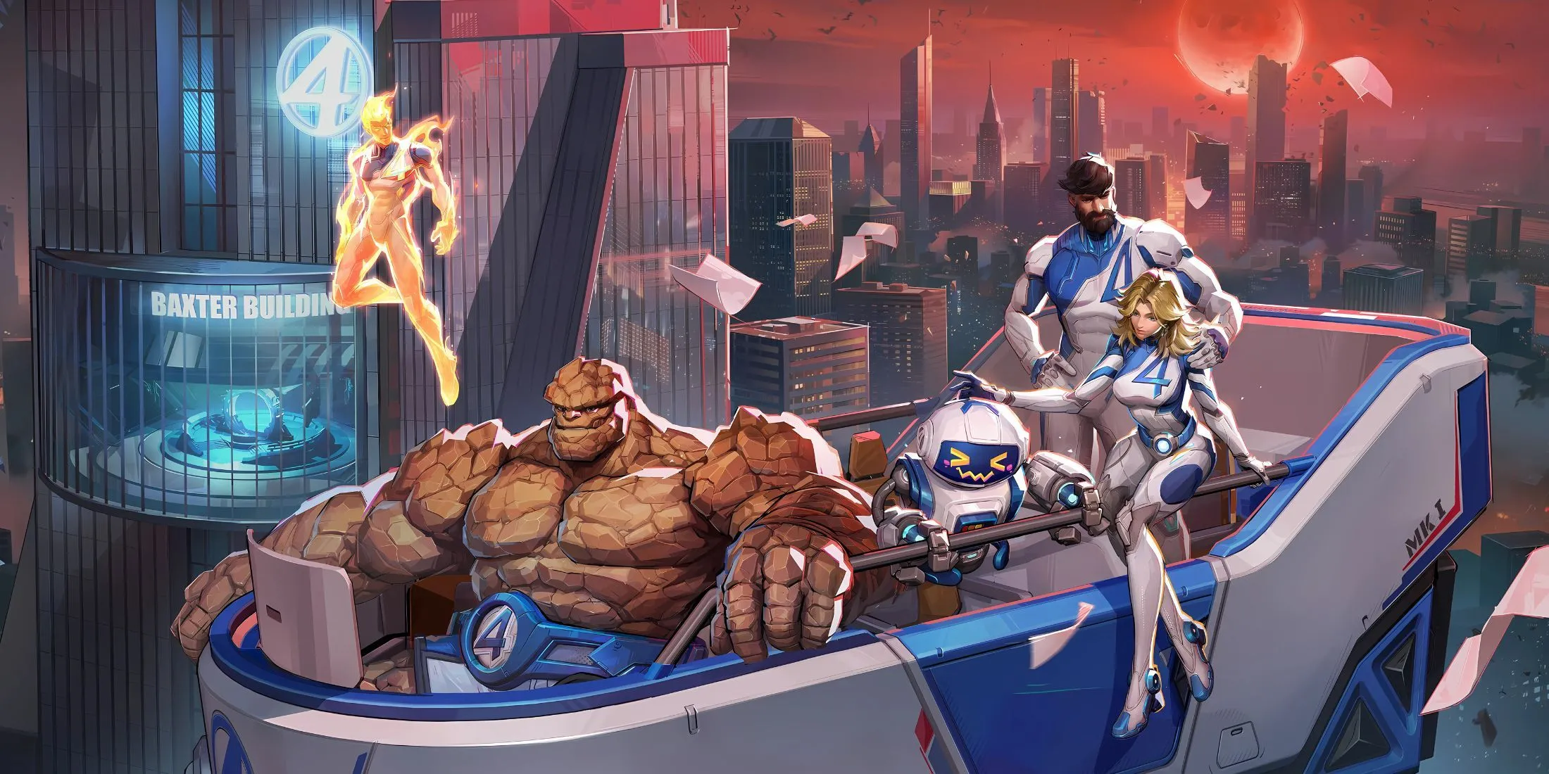 Human Torch và The Thing thực hiện team-up "First Steps" trong Marvel Rivals, thể hiện khả năng di chuyển linh hoạt của Bộ Tứ Siêu Đẳng