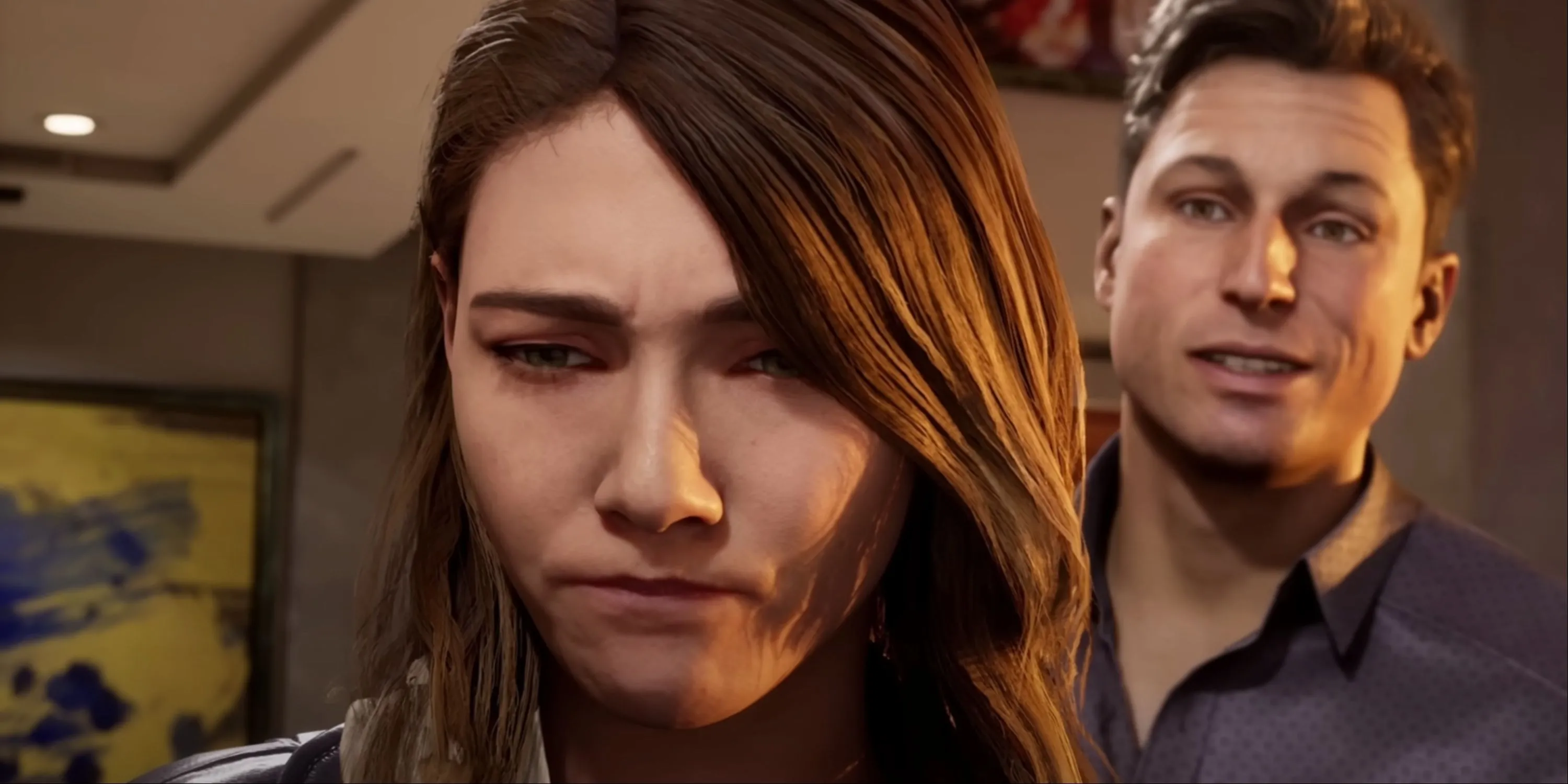 Johnny Cage với nụ cười tự mãn và Cristina đầy vẻ thất vọng trong Mortal Kombat 1, hứa hẹn drama ly hôn