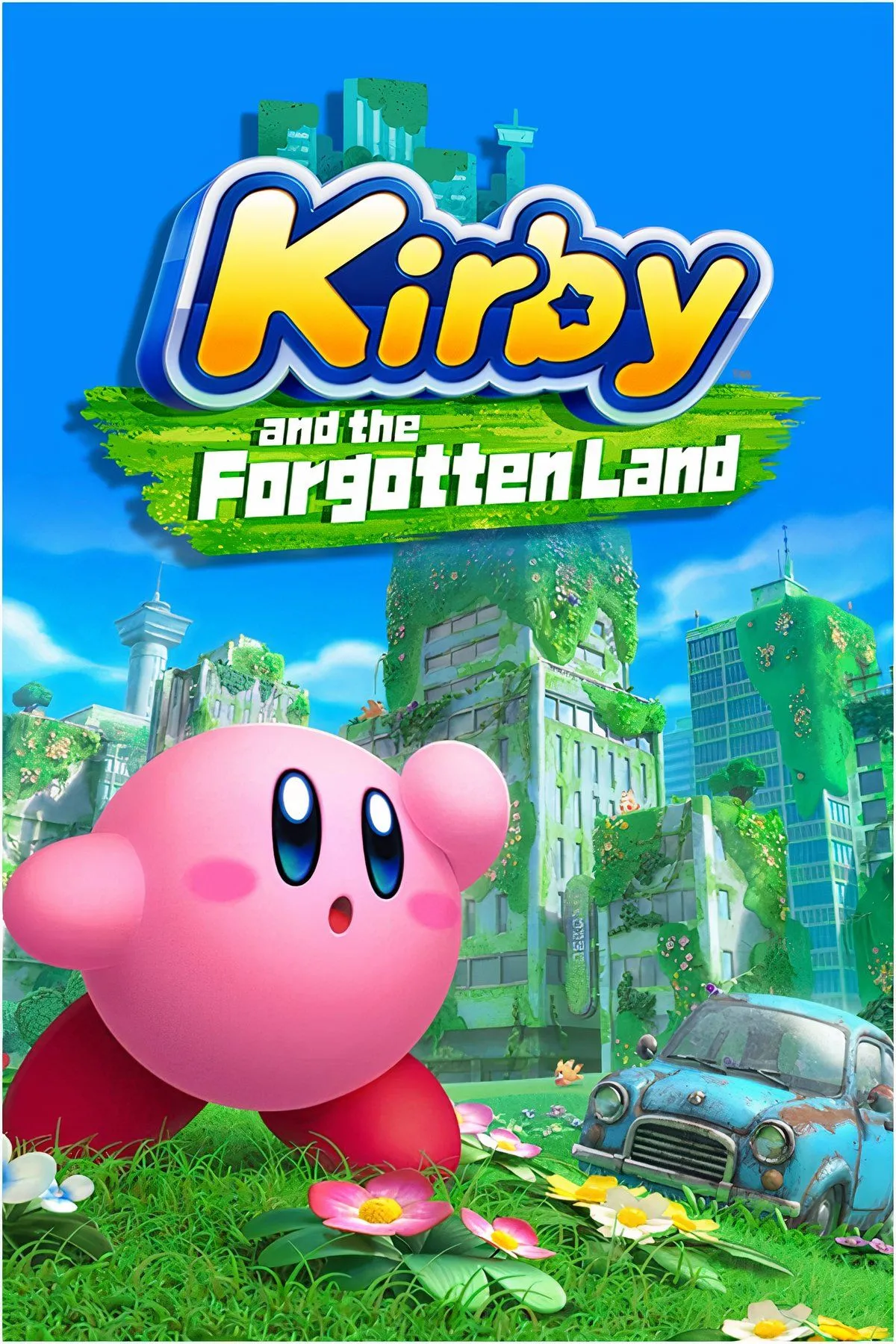 Kirby đang sử dụng khả năng Mouthful Mode trong thế giới hậu tận thế của Kirby and the Forgotten Land.