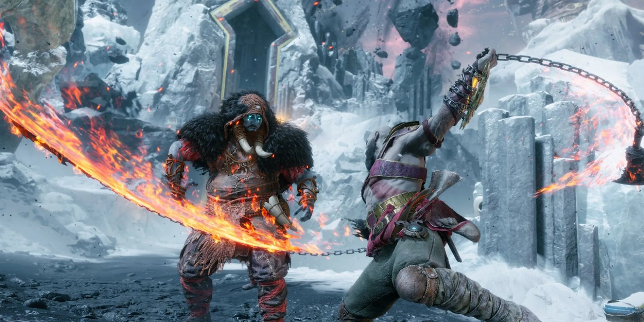 Kratos sử dụng Blades of Chaos trong một trận chiến căng thẳng trong God of War Ragnarok