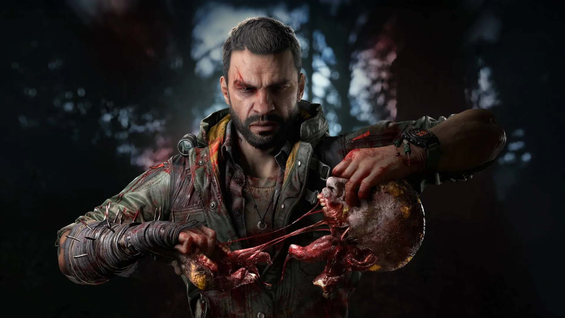 Kyle Crane ra đòn mạnh mẽ xé toạc đầu một con zombie trong Dying Light The Beast