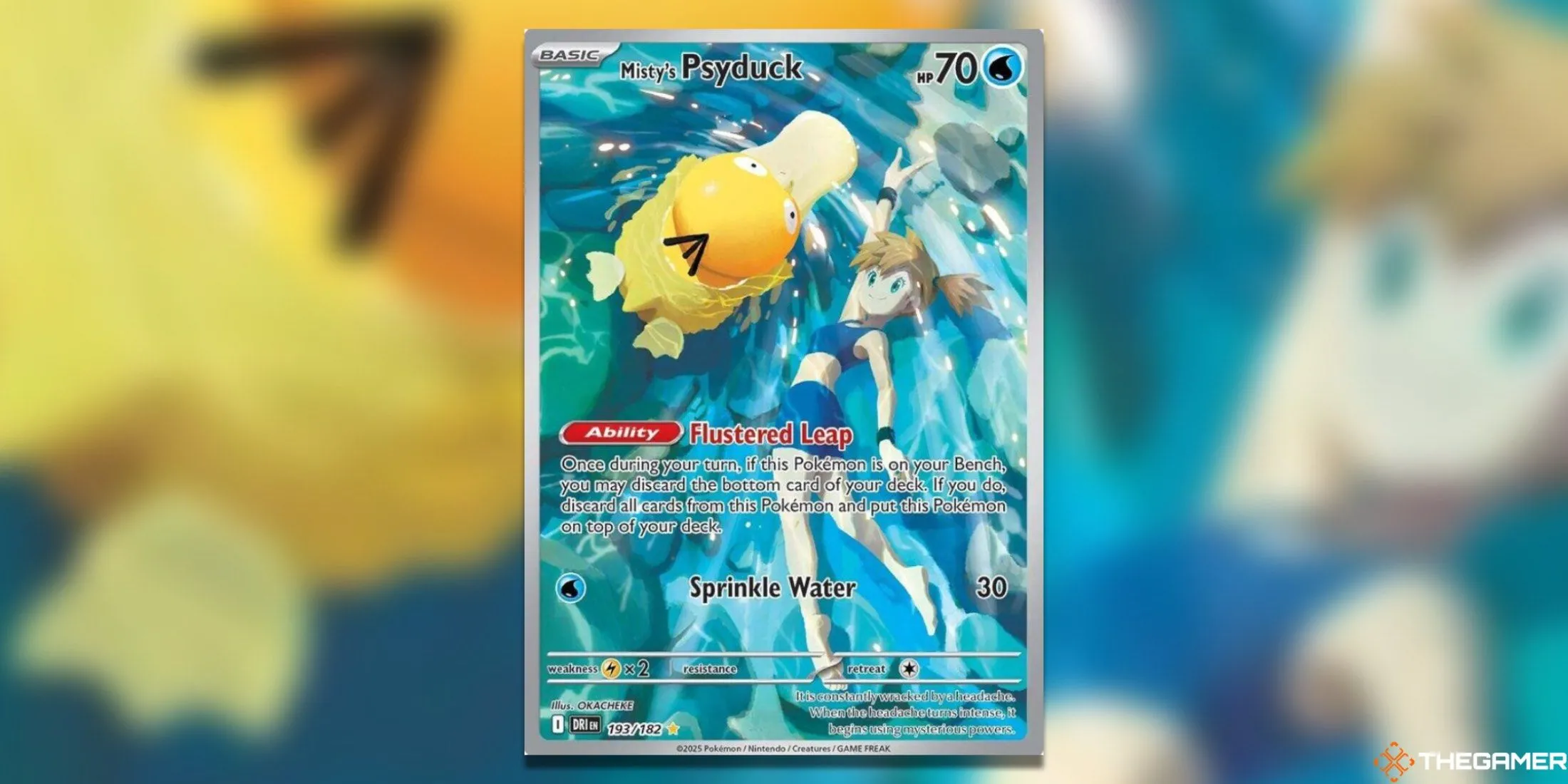 Lá bài Misty's Psyduck Illustration Rare từ bộ Destined Rivals, với hình ảnh Psyduck ngộ nghĩnh.