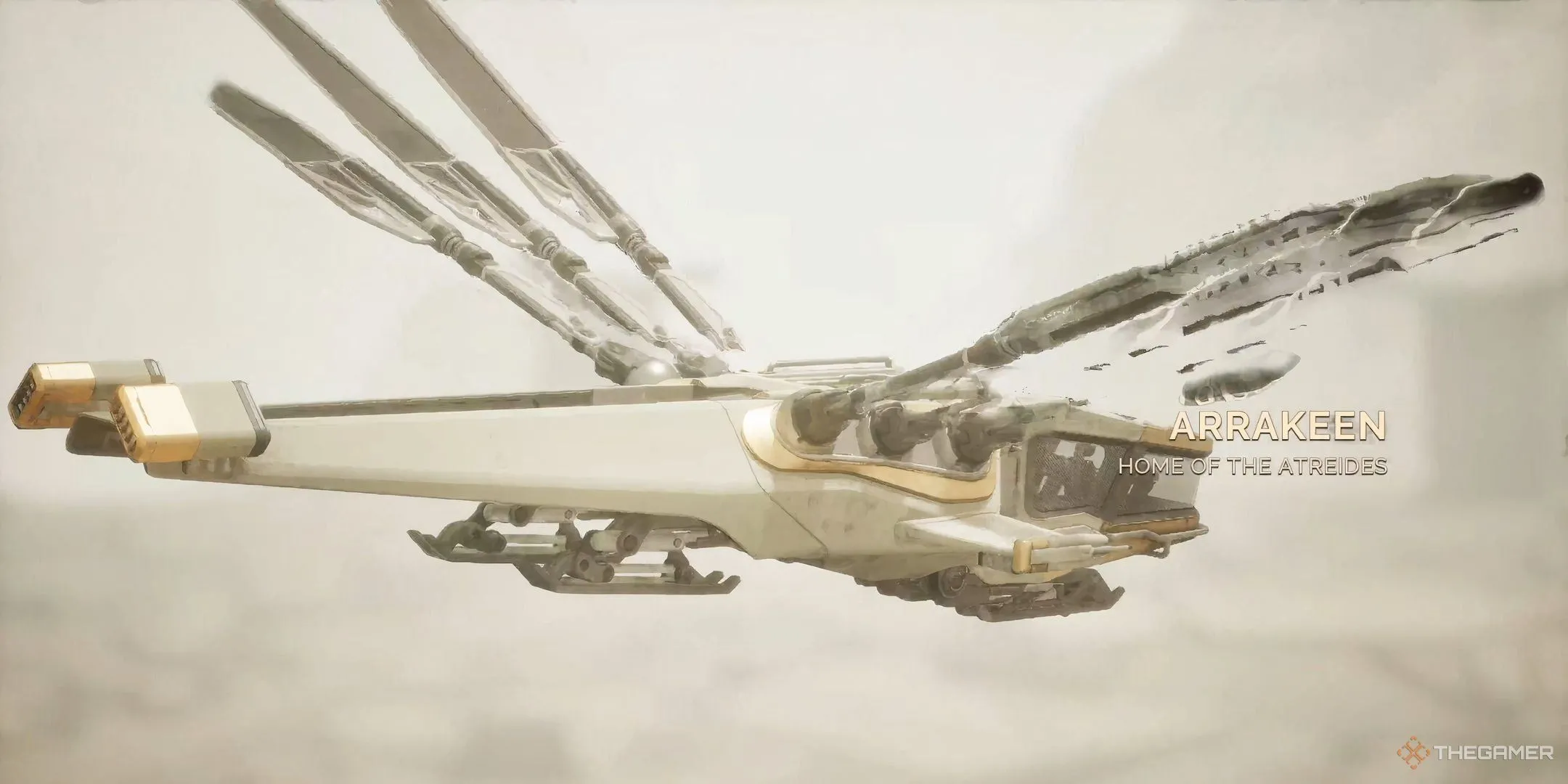 Máy bay Ornithopter bay vào thành phố Arrakeen trong Dune: Awakening, thể hiện quy mô của thế giới mở.